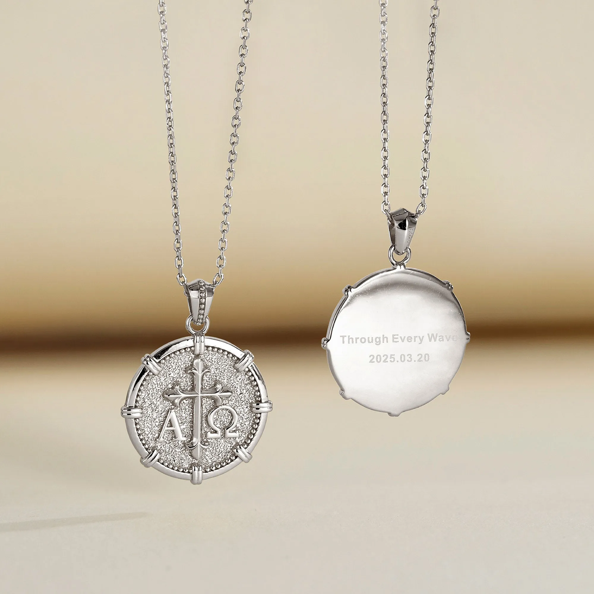 Personalized Floral Blessing Compass Medallion Necklace sold by Vanimy Jewelry product image thumbnail 2