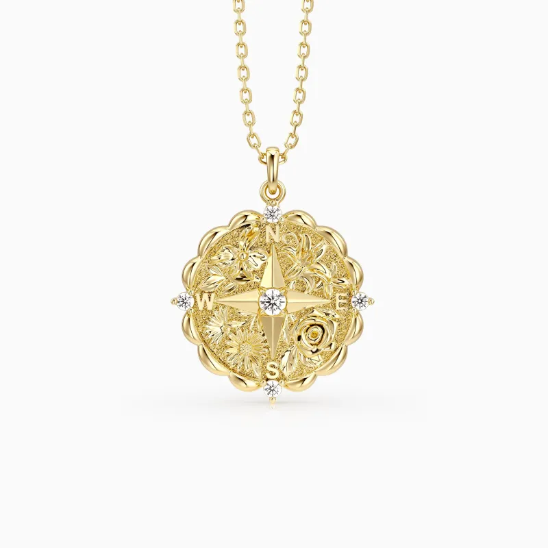 Personalized Floral Blessing Compass Medallion Necklace sold by Vanimy Jewelry