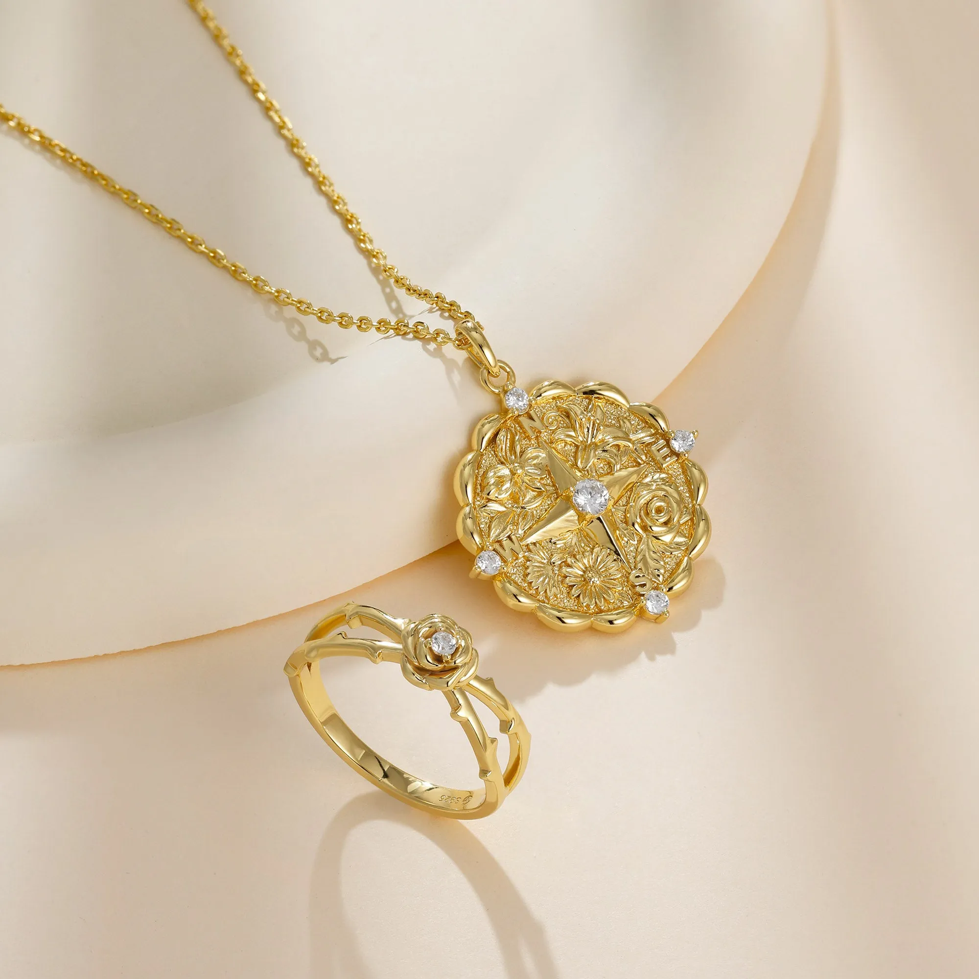 Personalized Floral Blessing Compass Medallion Necklace sold by Vanimy Jewelry product image thumbnail 4