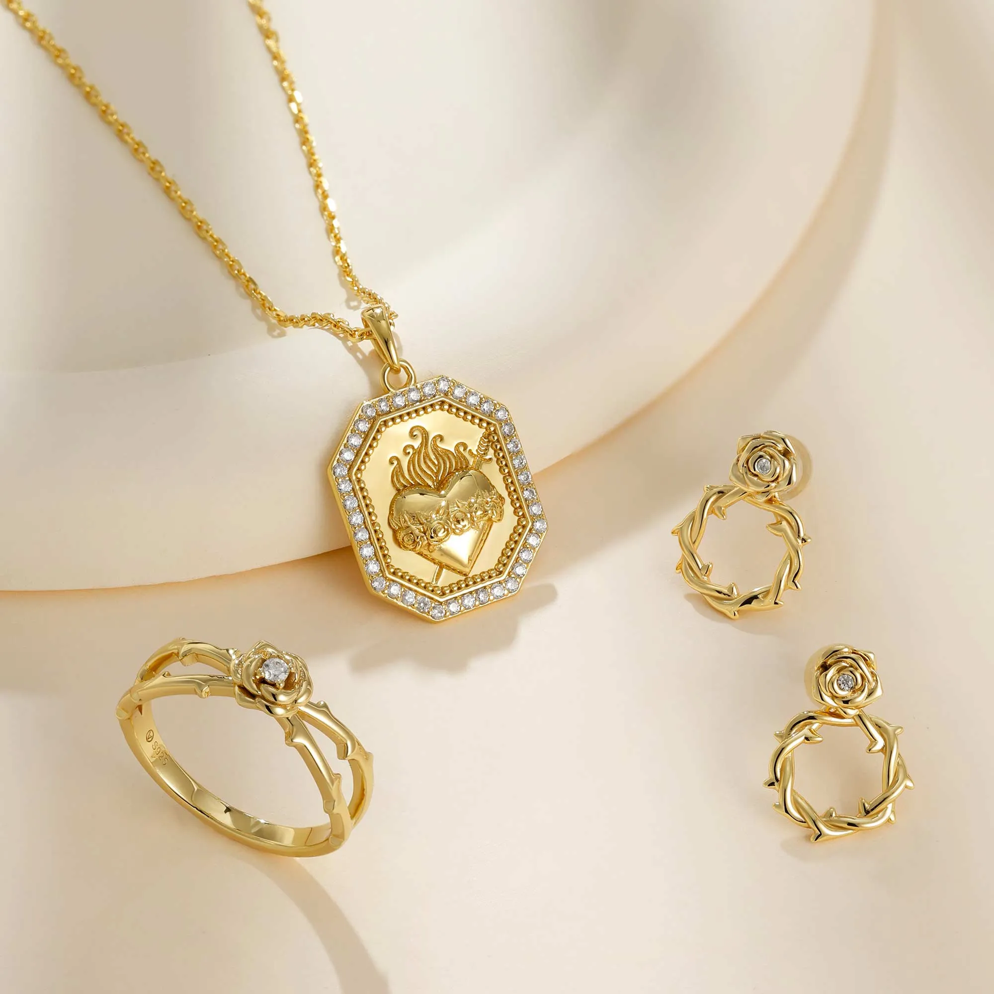 Sacred Rose Heart Medallion Necklace sold by Vanimy Jewelry product image thumbnail 4