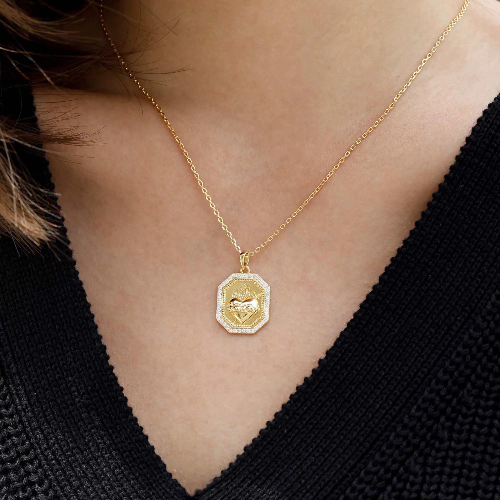 Sacred Rose Heart Medallion Necklace sold by Vanimy Jewelry product image thumbnail 3