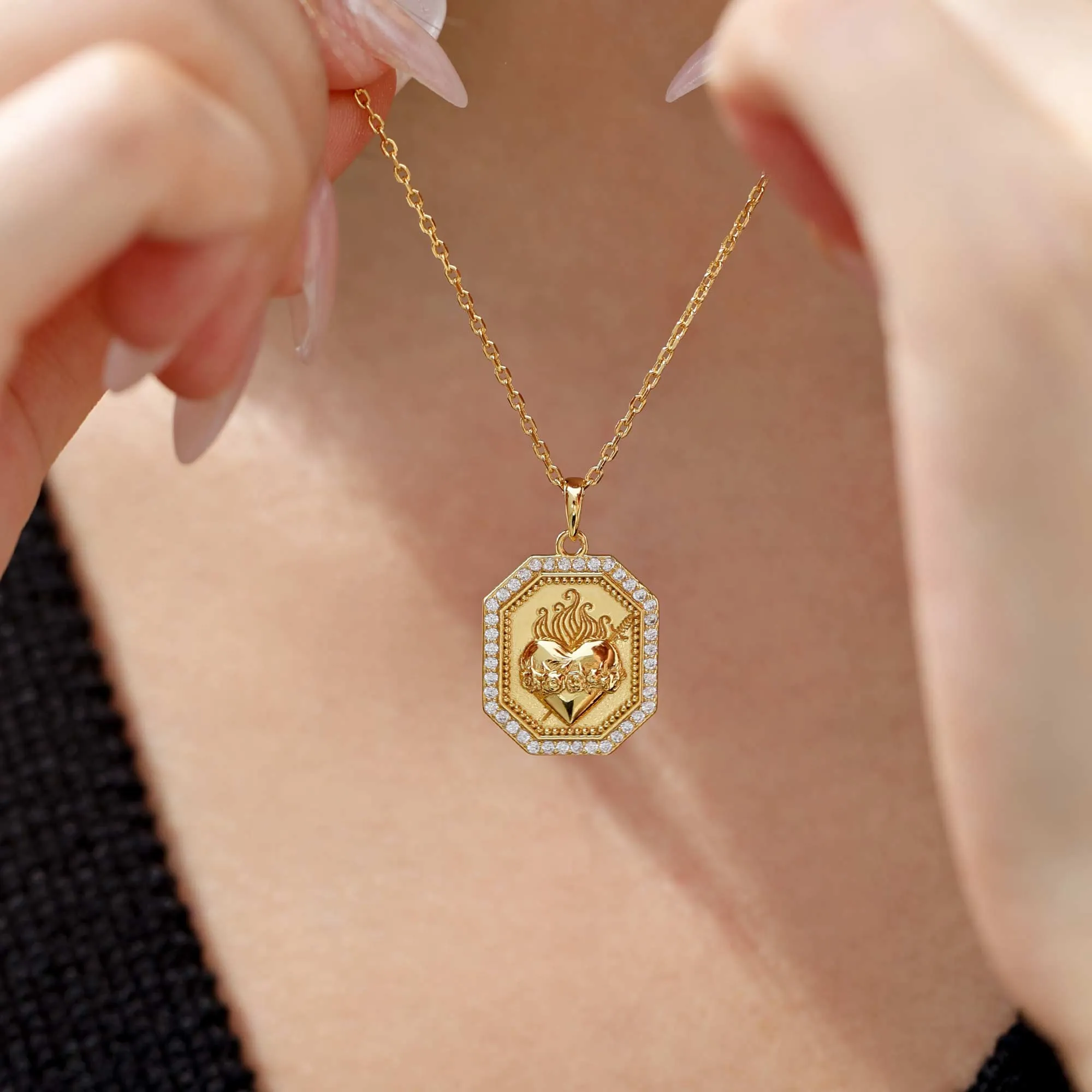 Sacred Rose Heart Medallion Necklace sold by Vanimy Jewelry product image thumbnail 2