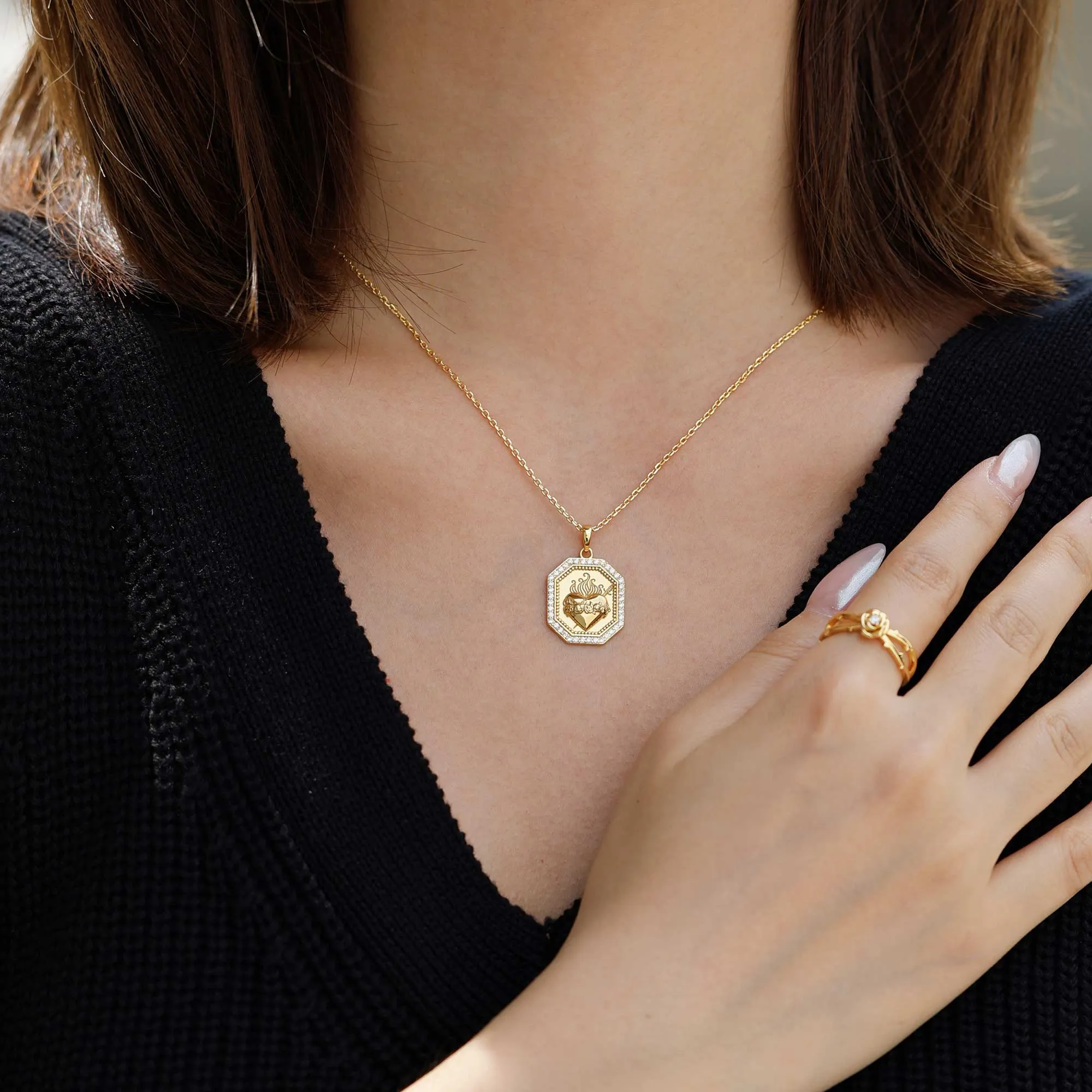 Sacred Rose Heart Medallion Necklace sold by Vanimy Jewelry product image thumbnail 5