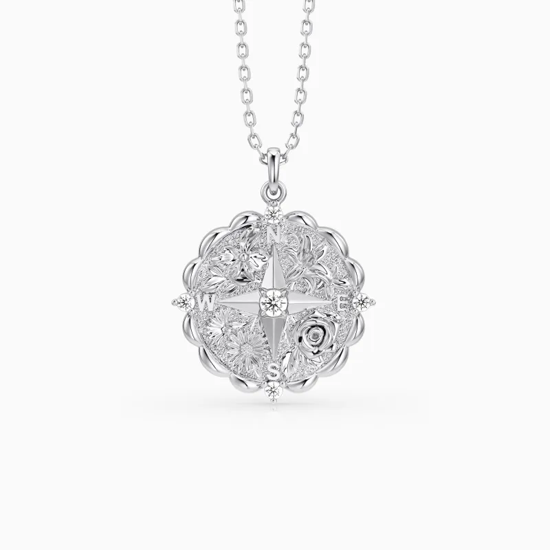 Floral Blessing Compass Medallion Necklace sold by Vanimy Jewelry