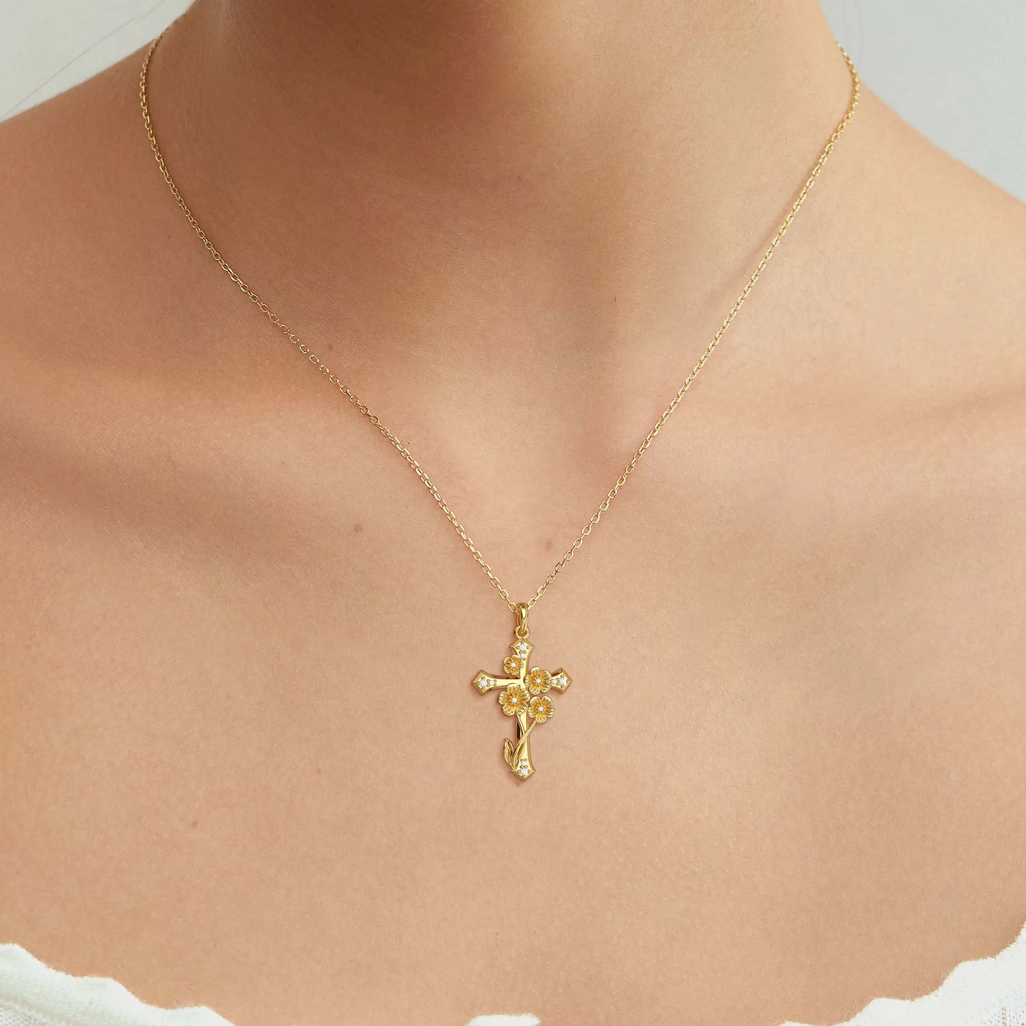 Forget-Me-Not Floral Cross Necklace sold by Vanimy Jewelry product image thumbnail 2