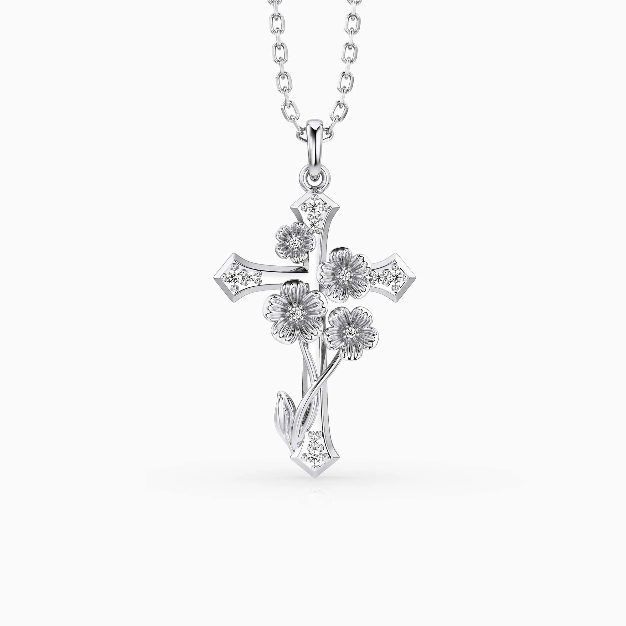 Forget-Me-Not Floral Cross Necklace sold by Vanimy Jewelry product image thumbnail 5