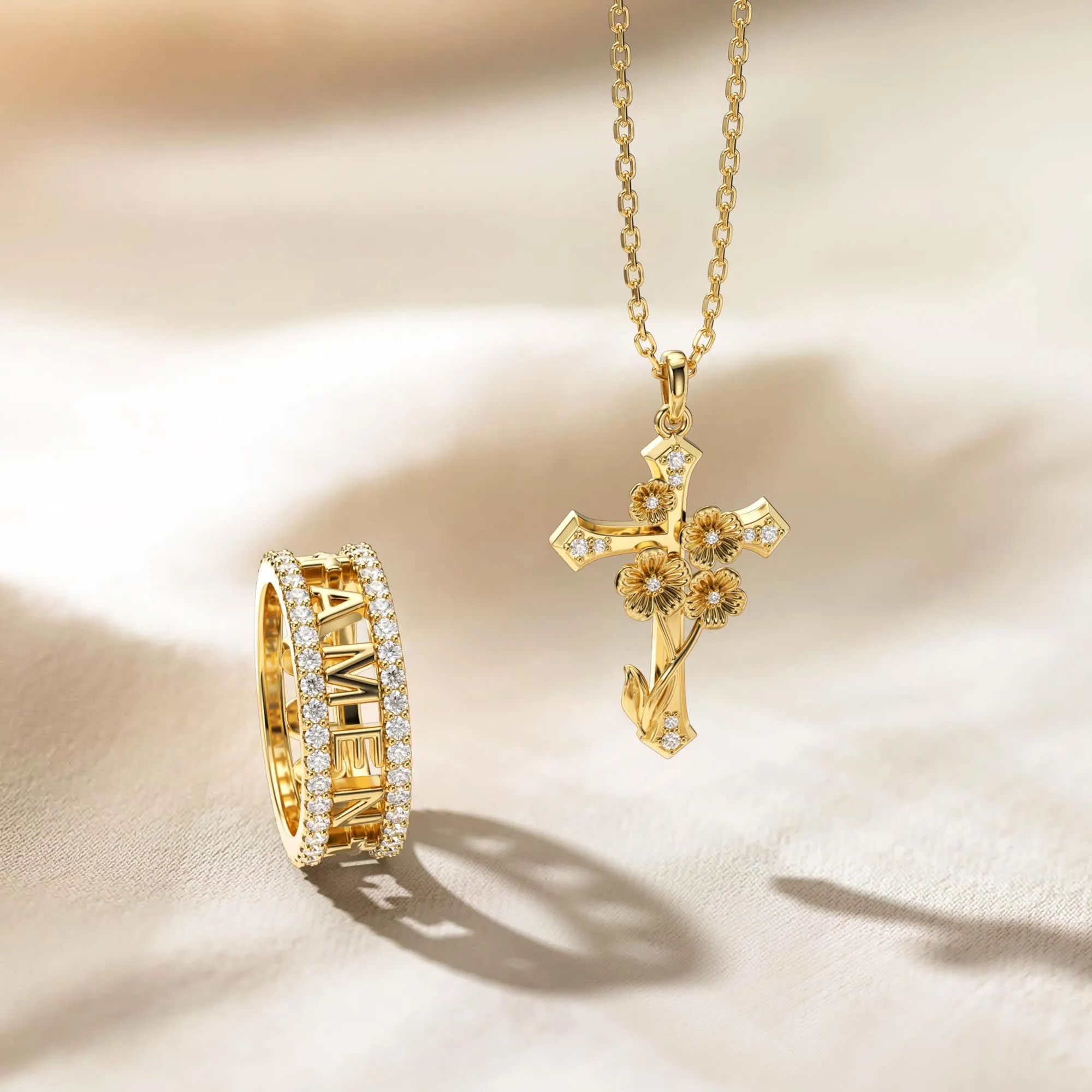 Forget-Me-Not Floral Cross Necklace sold by Vanimy Jewelry product image thumbnail 3