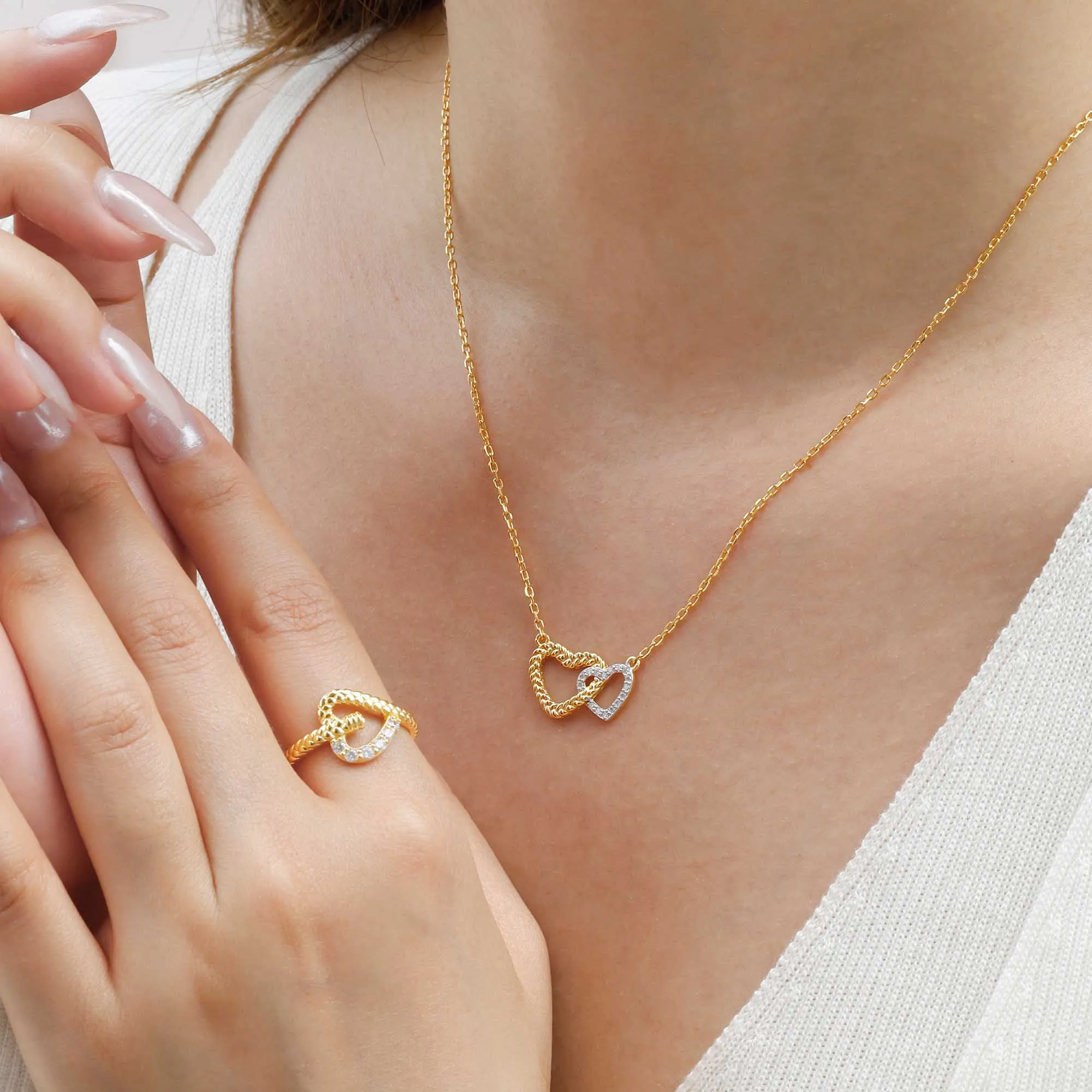 Two-Tone Braided Cord Double Heart Necklace sold by Vanimy Jewelry product image thumbnail 5
