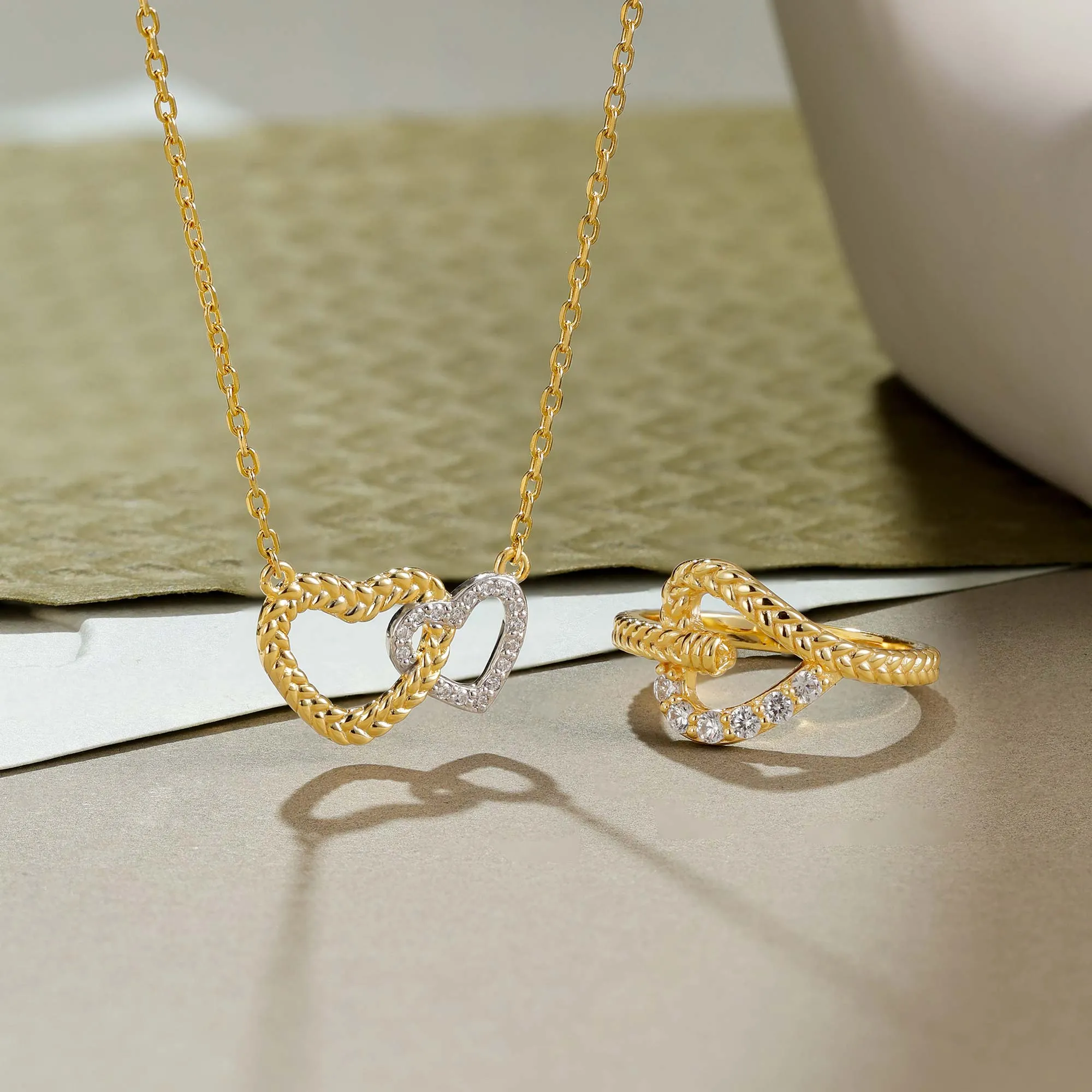 Two-Tone Braided Cord Double Heart Necklace sold by Vanimy Jewelry product image thumbnail 4