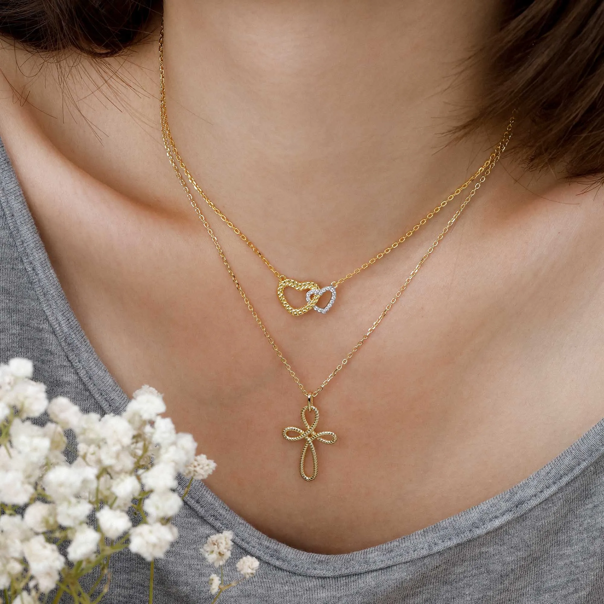 Two-Tone Braided Cord Double Heart Necklace sold by Vanimy Jewelry product image thumbnail 3