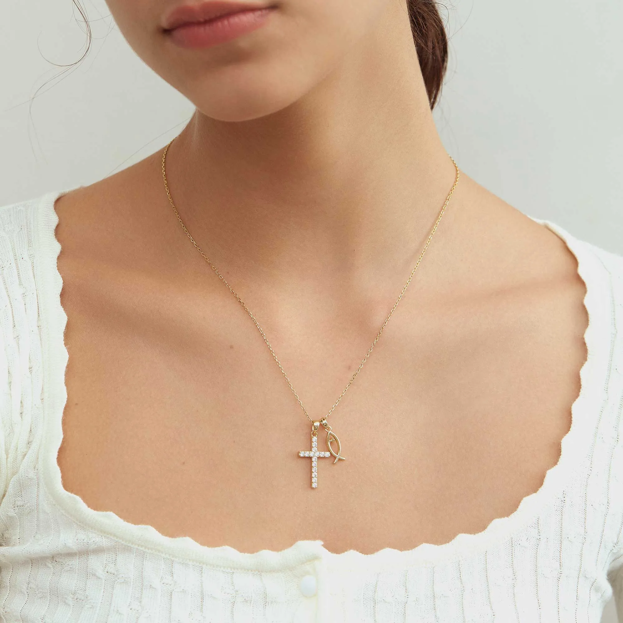 We Will be With You Cross Ichthys Necklace sold by Vanimy Jewelry product image thumbnail 2