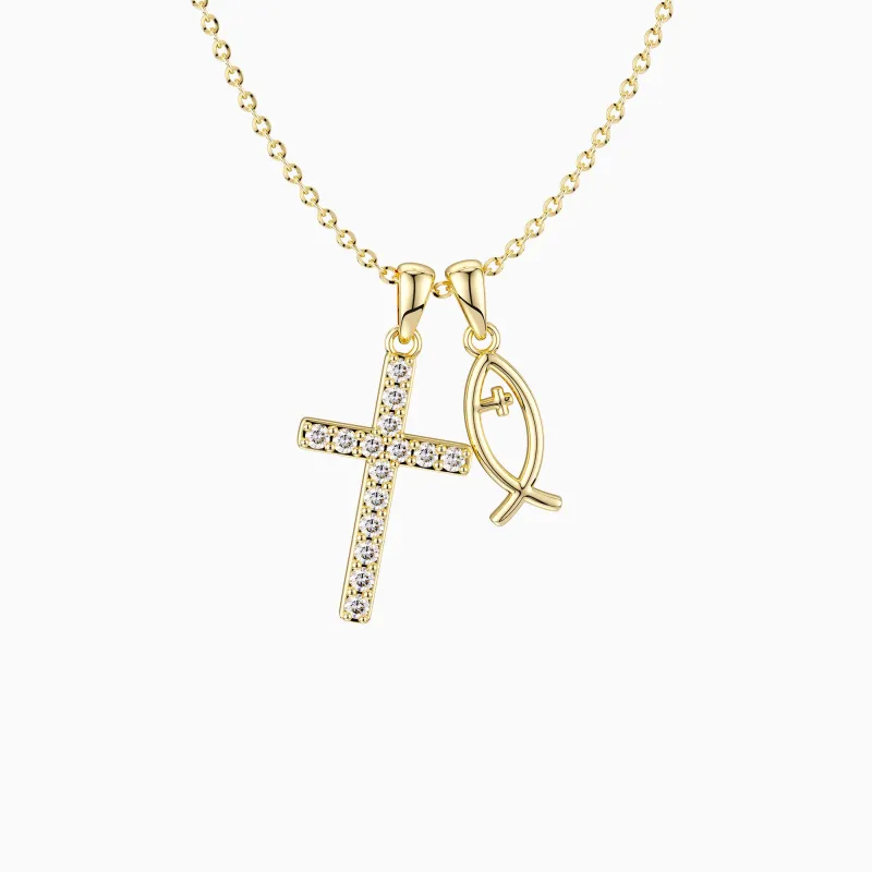 We Will be With You Cross Ichthys Necklace sold by Vanimy Jewelry