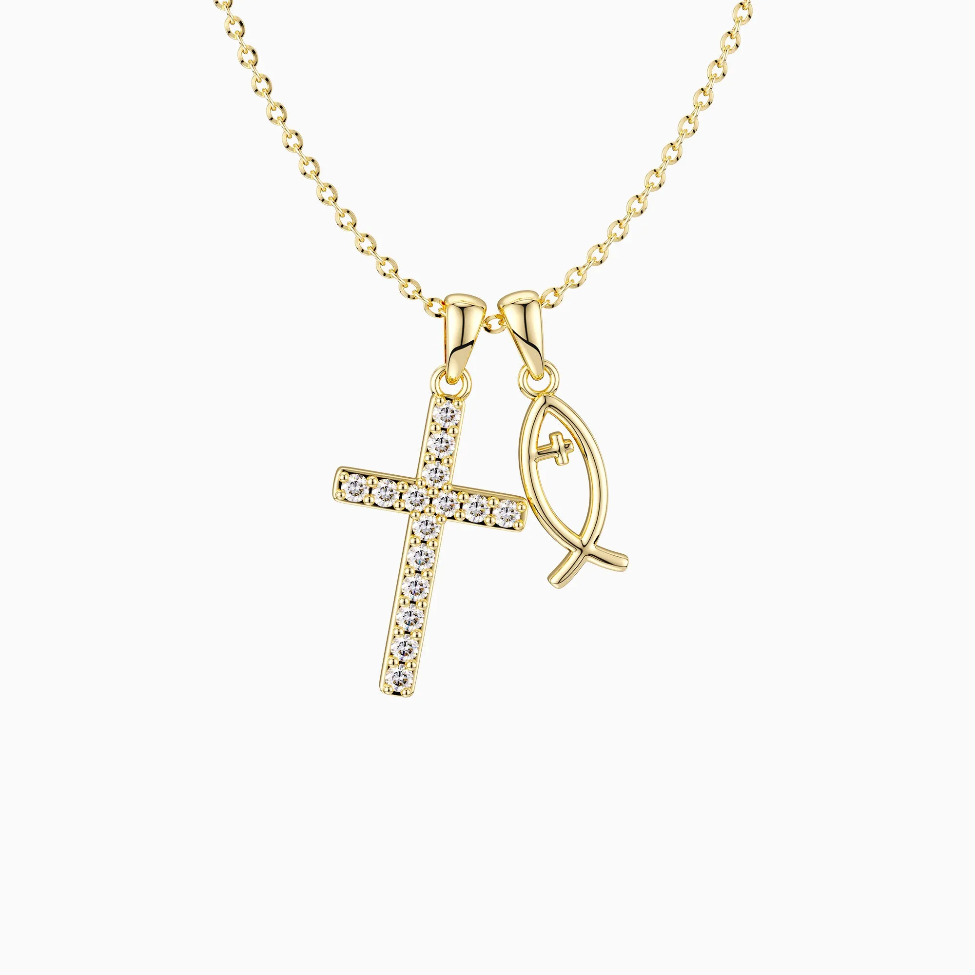 We Will be With You Cross Ichthys Necklace sold by Vanimy Jewelry