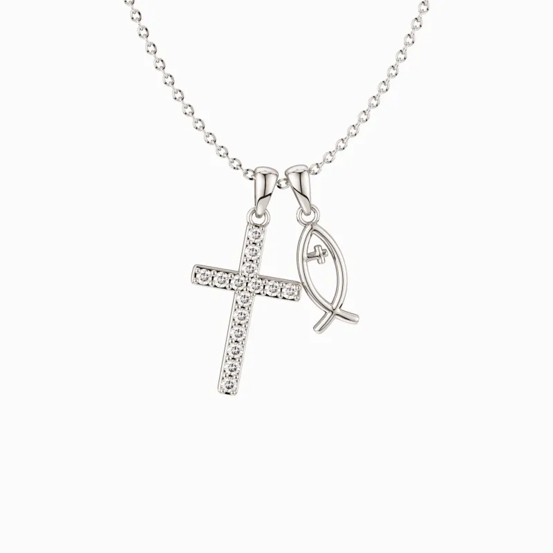 We Will be With You Cross Ichthys Necklace sold by Vanimy Jewelry
