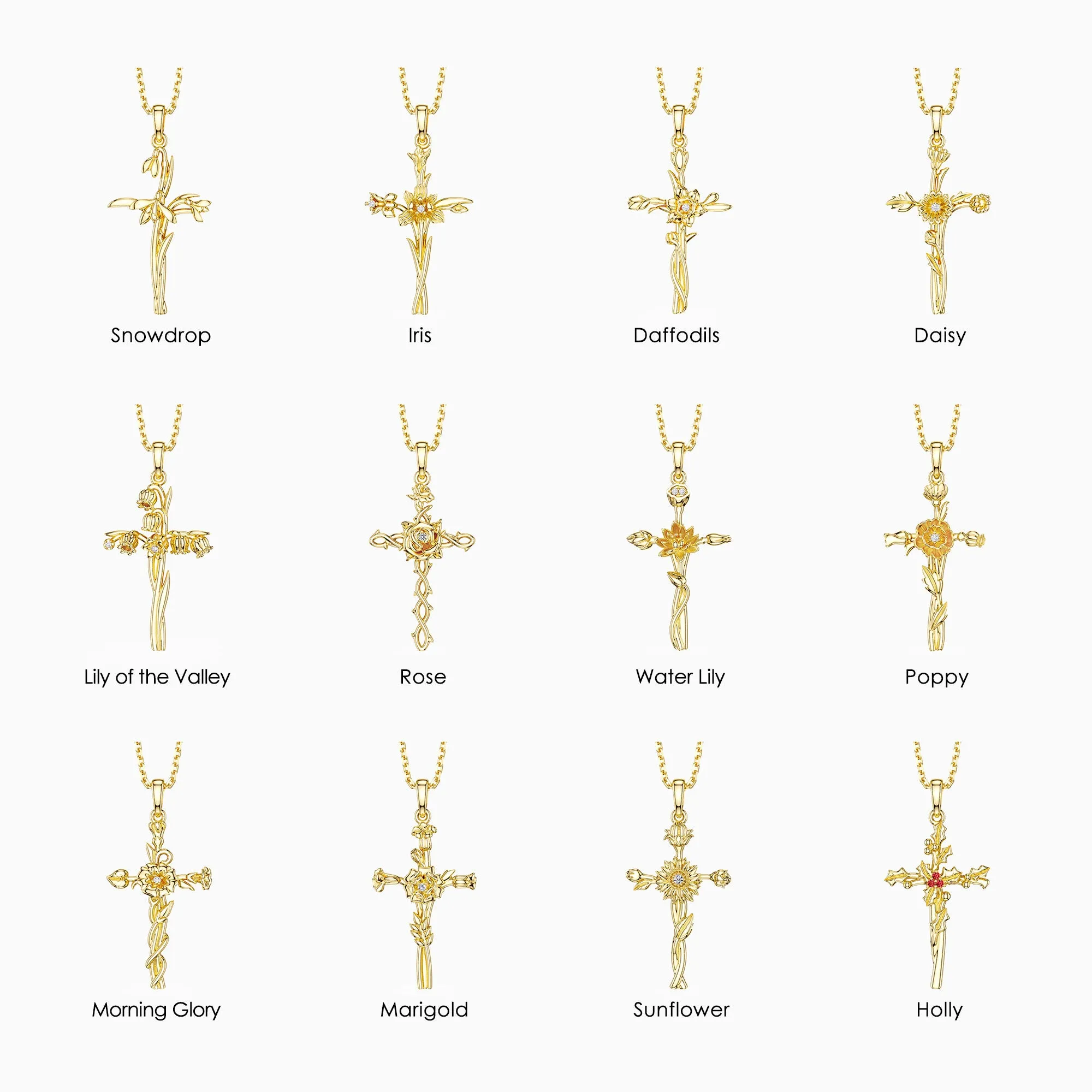 Birth Flower Cross Pendant Necklace sold by Vanimy Jewelry