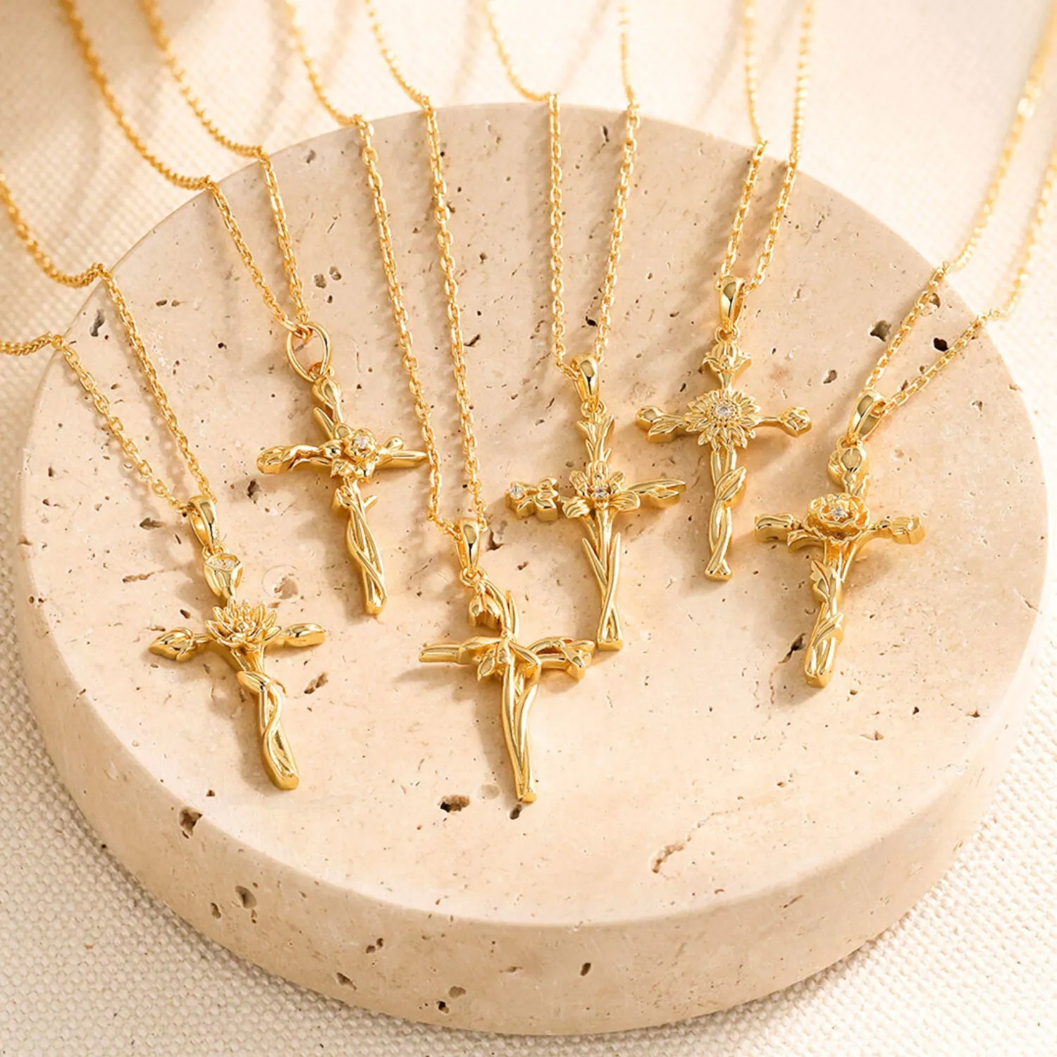 Birth Flower Cross Pendant Necklace sold by Vanimy Jewelry product image thumbnail 3