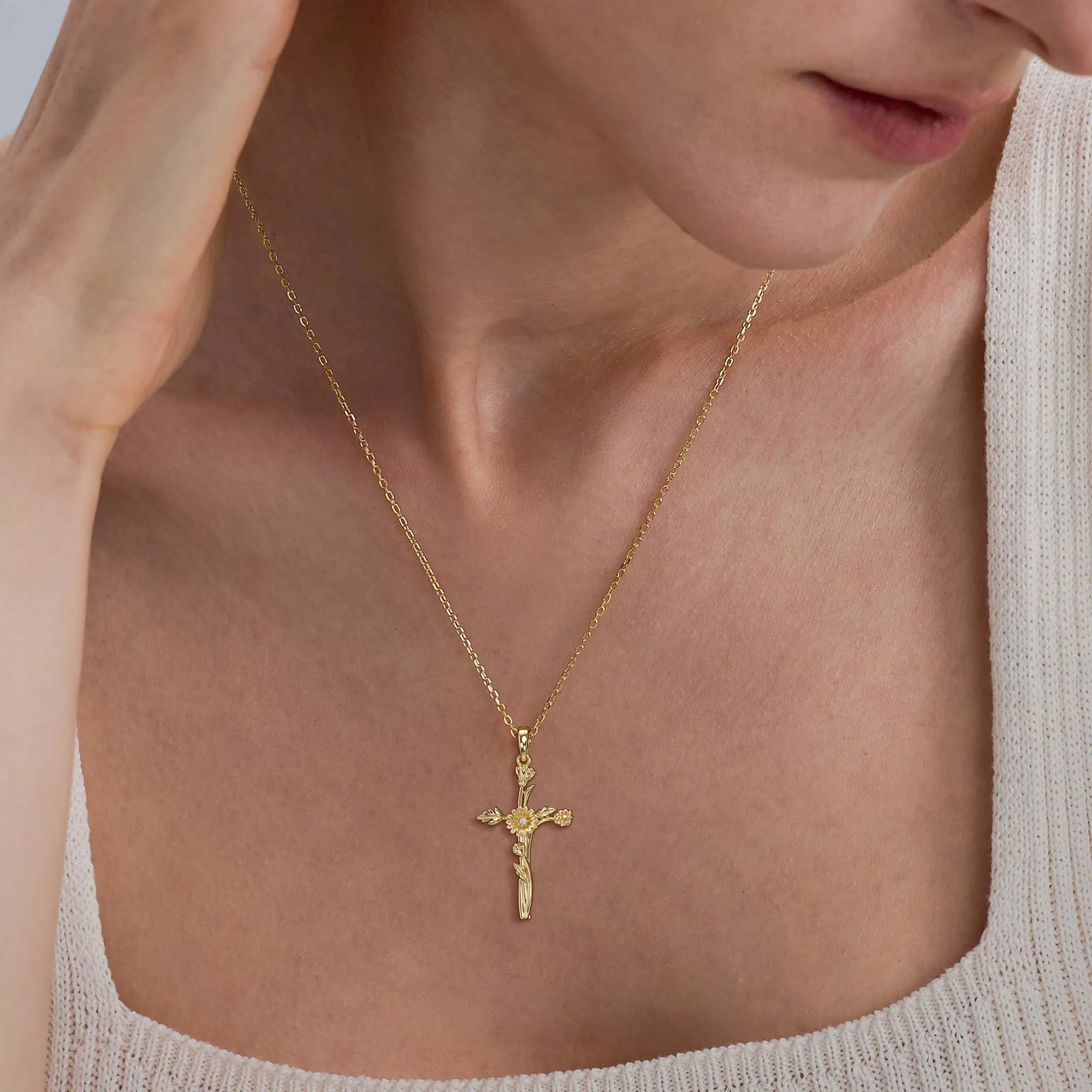 Birth Flower Cross Pendant Necklace sold by Vanimy Jewelry product image thumbnail 2