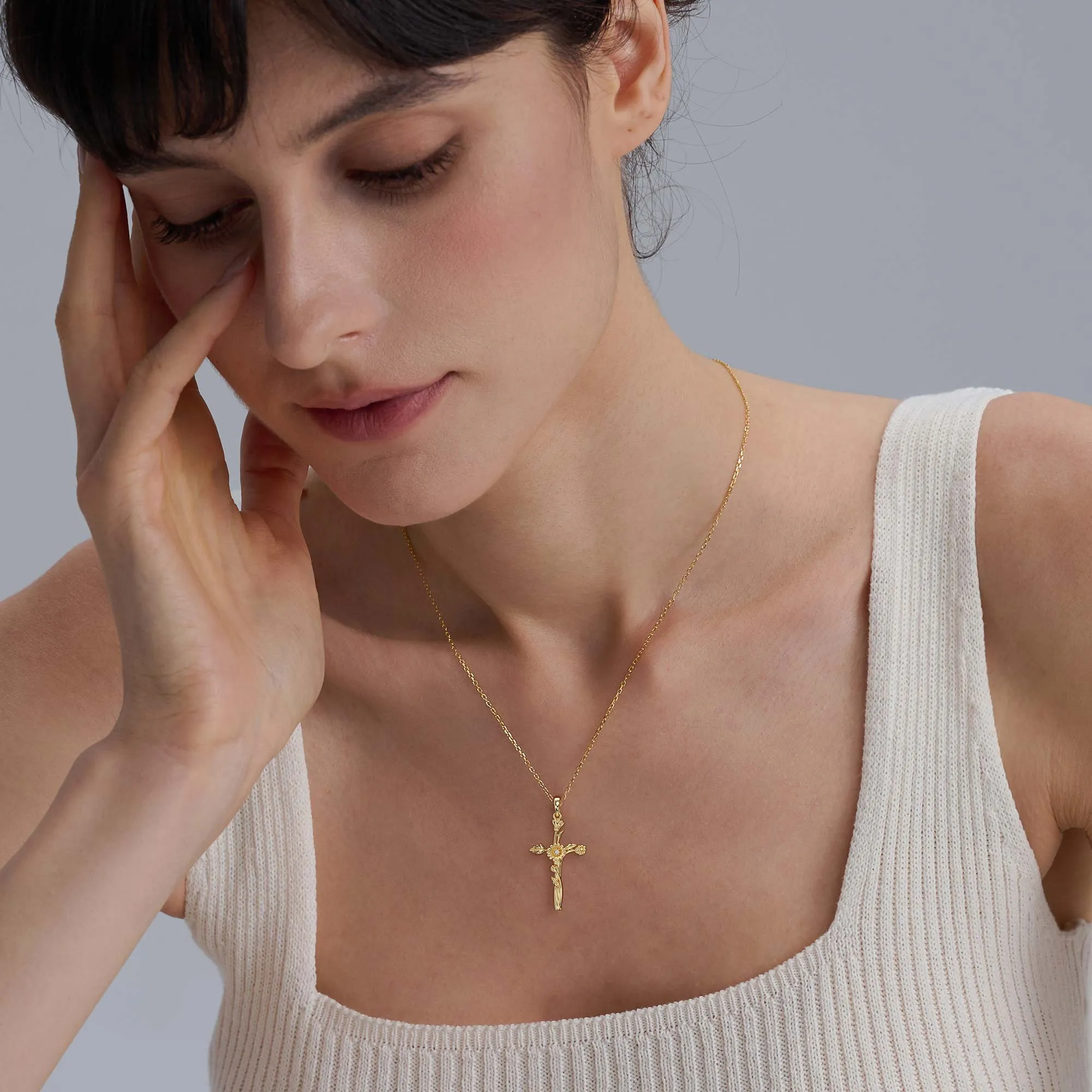 Birth Flower Cross Pendant Necklace sold by Vanimy Jewelry product image thumbnail 5