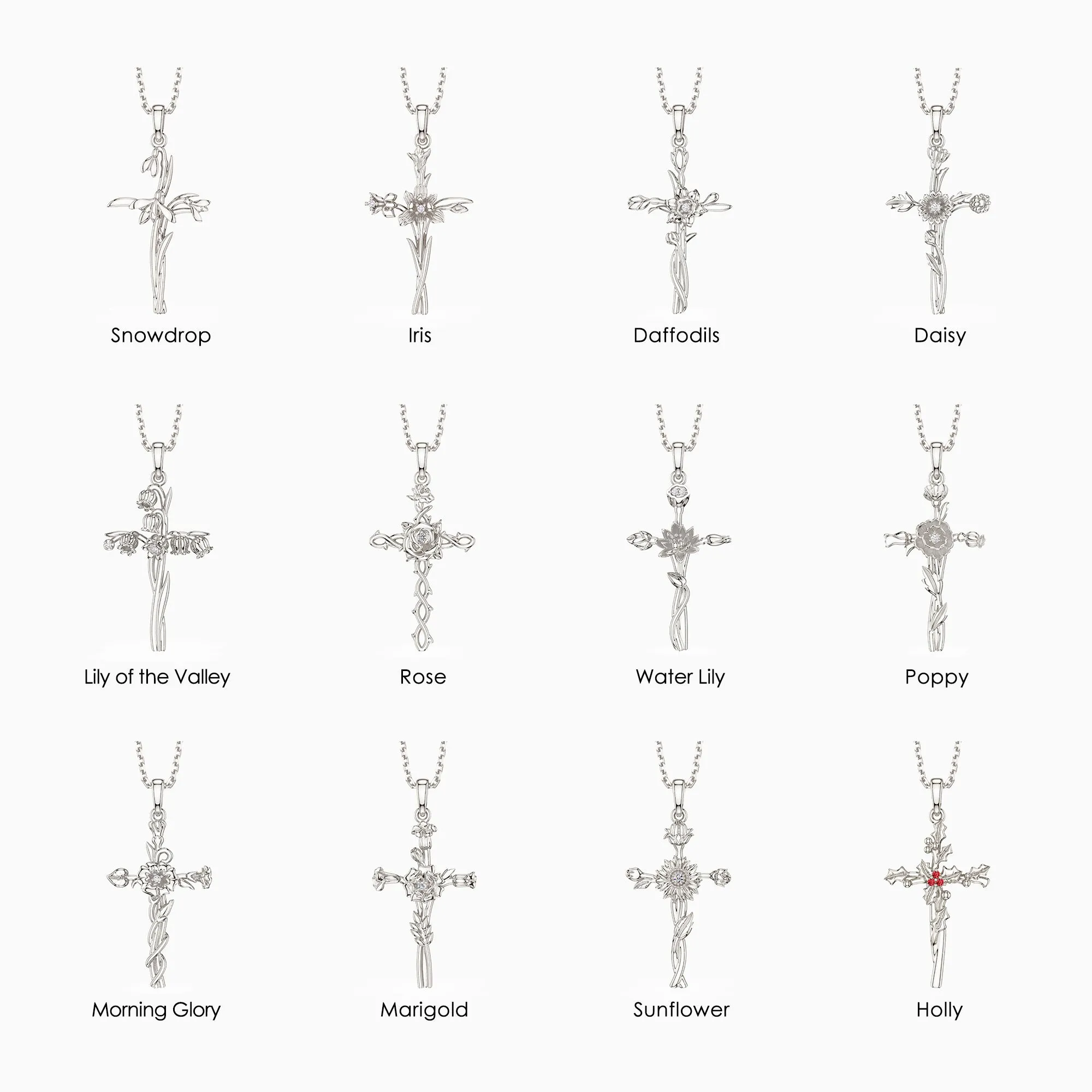 Birth Flower Cross Pendant Necklace sold by Vanimy Jewelry