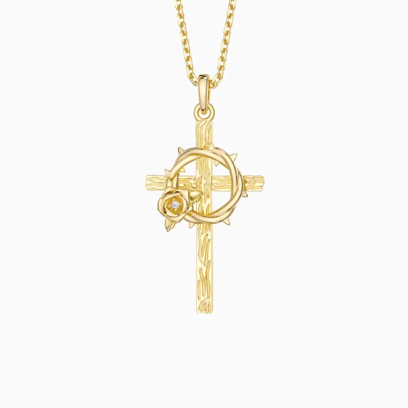 Crown of Thorns Rose Cross Pendant Necklace sold by Vanimy Jewelry