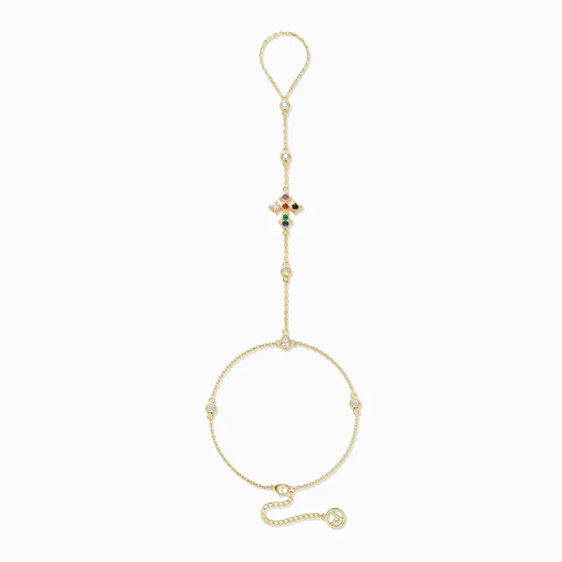 Seven Lights Fleur-de-Lis Cross Hand Chain sold by Vanimy Jewelry