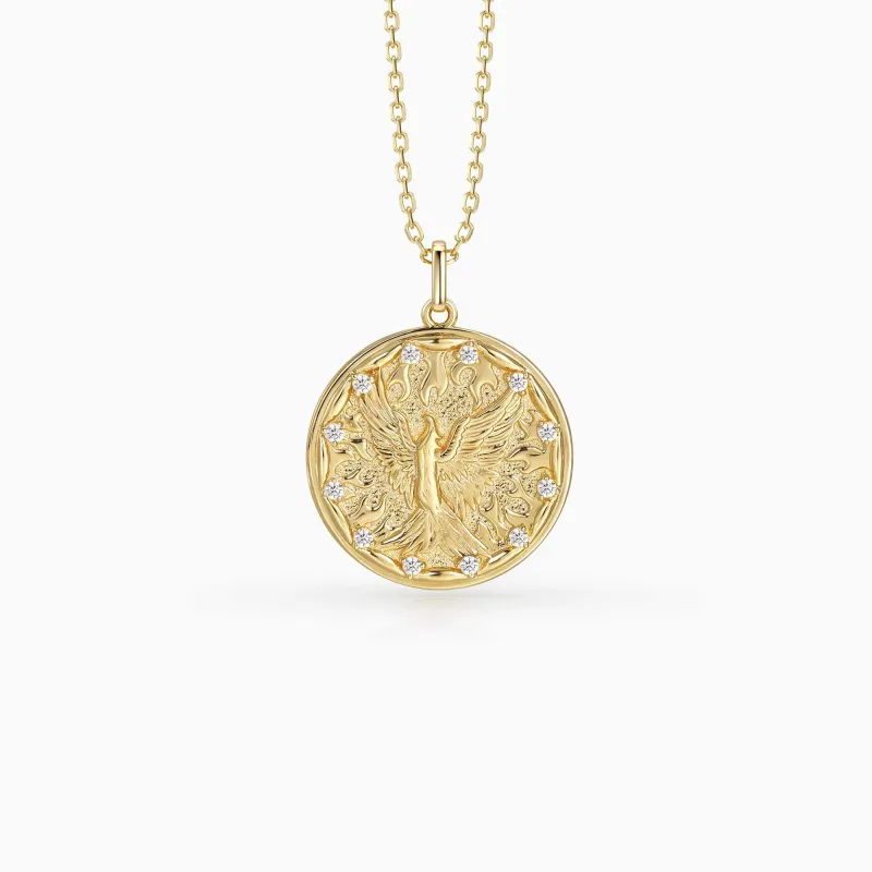 Rising Phoenix Flame Medallion Necklace sold by Vanimy Jewelry