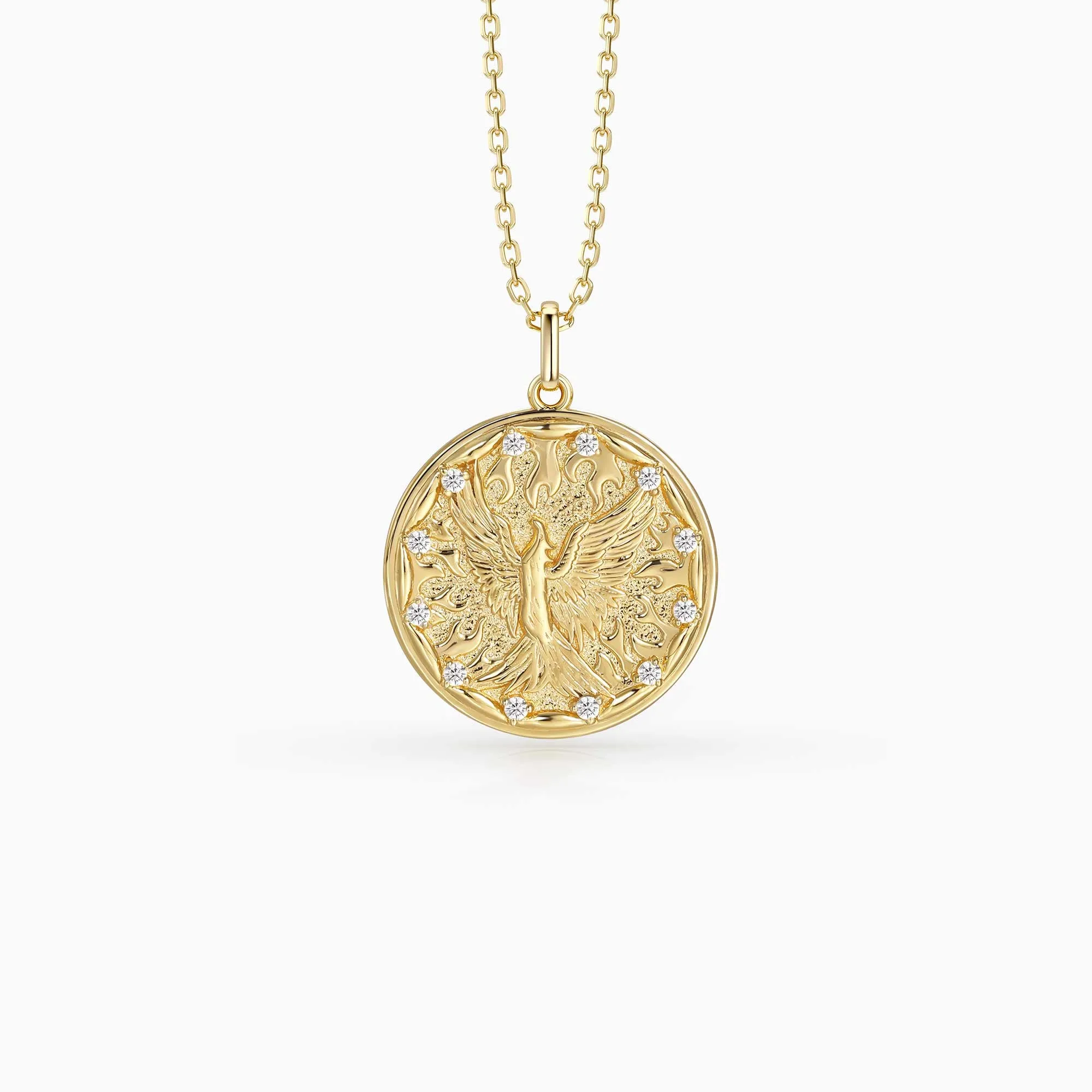 Rising Phoenix Flame Medallion Necklace sold by Vanimy Jewelry