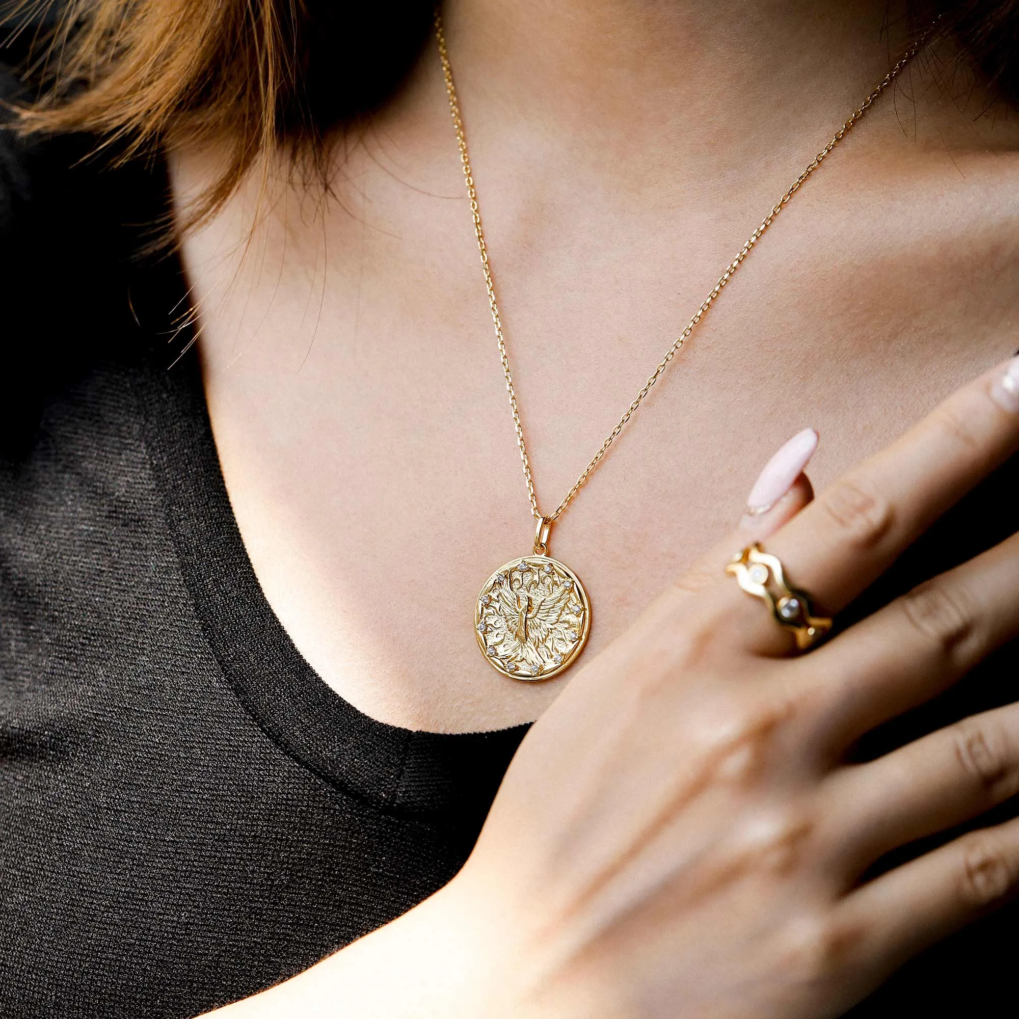 Rising Phoenix Flame Medallion Necklace sold by Vanimy Jewelry product image thumbnail 4