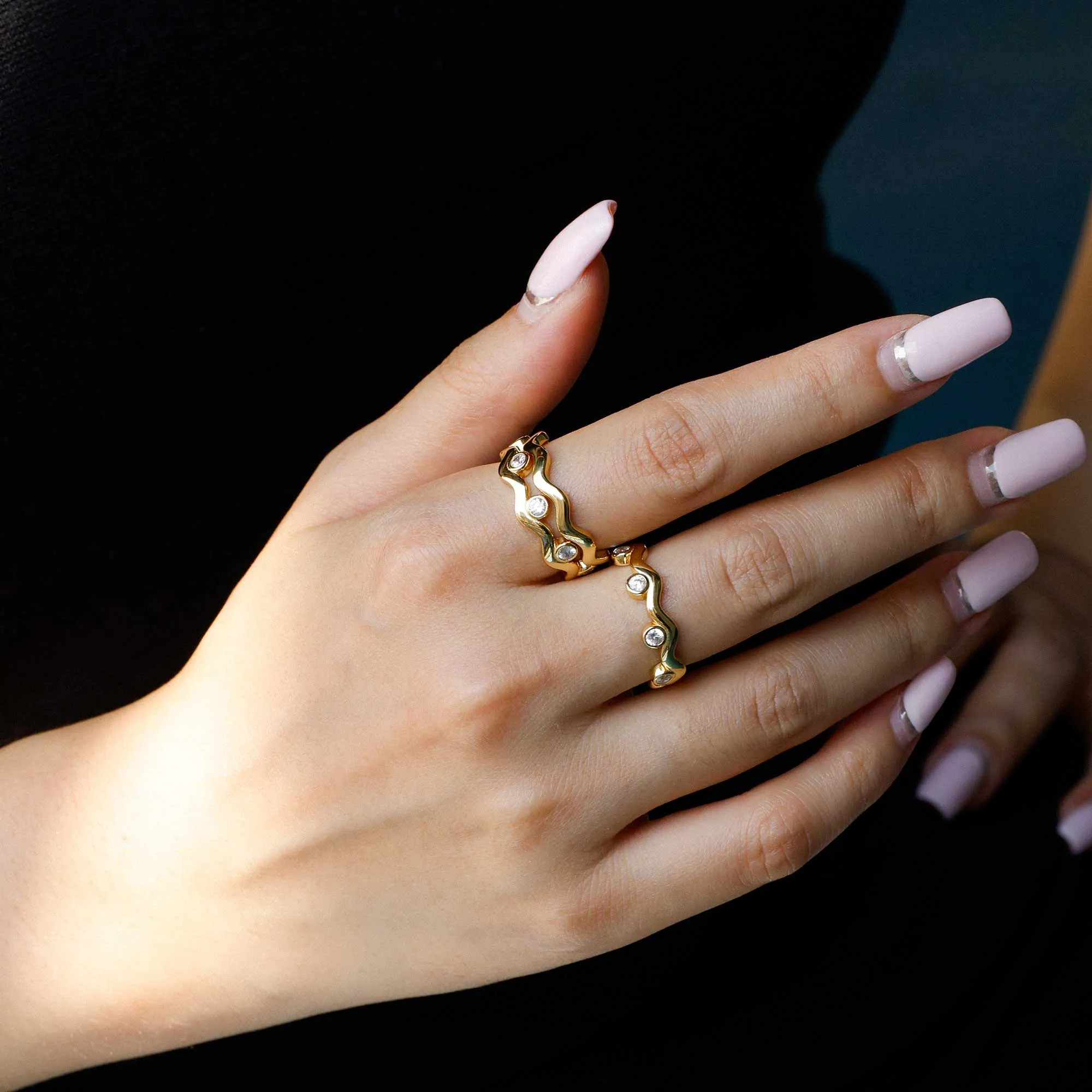 Elysian Wave Bezel Set Stacking Ring sold by Vanimy Jewelry product image thumbnail 3