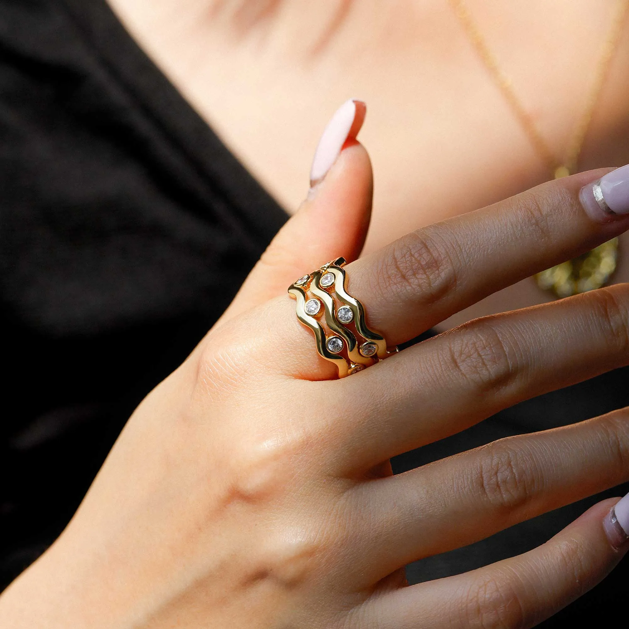 Elysian Wave Bezel Set Stacking Ring sold by Vanimy Jewelry product image thumbnail 5