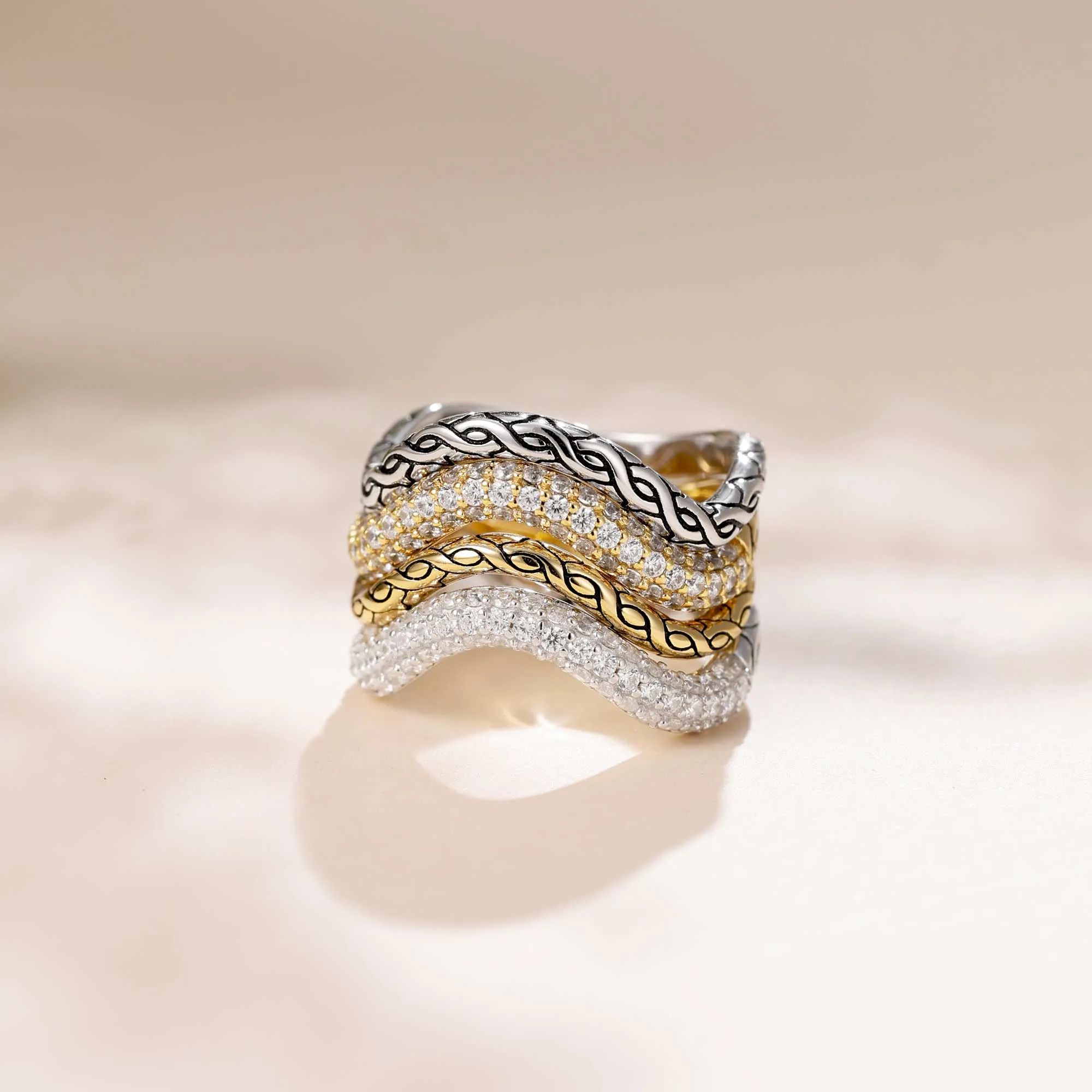 Personalized Pavé Wavy Enamel Stacking Ring sold by Vanimy Jewelry product image thumbnail 5