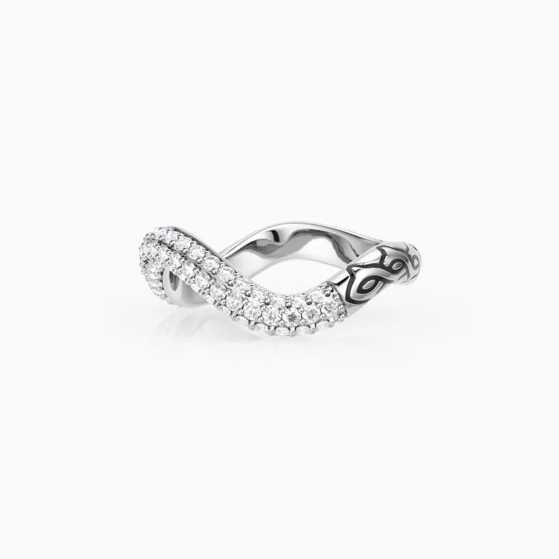 Personalized Pavé Wavy Enamel Statement Stacking Ring sold by Vanimy Jewelry