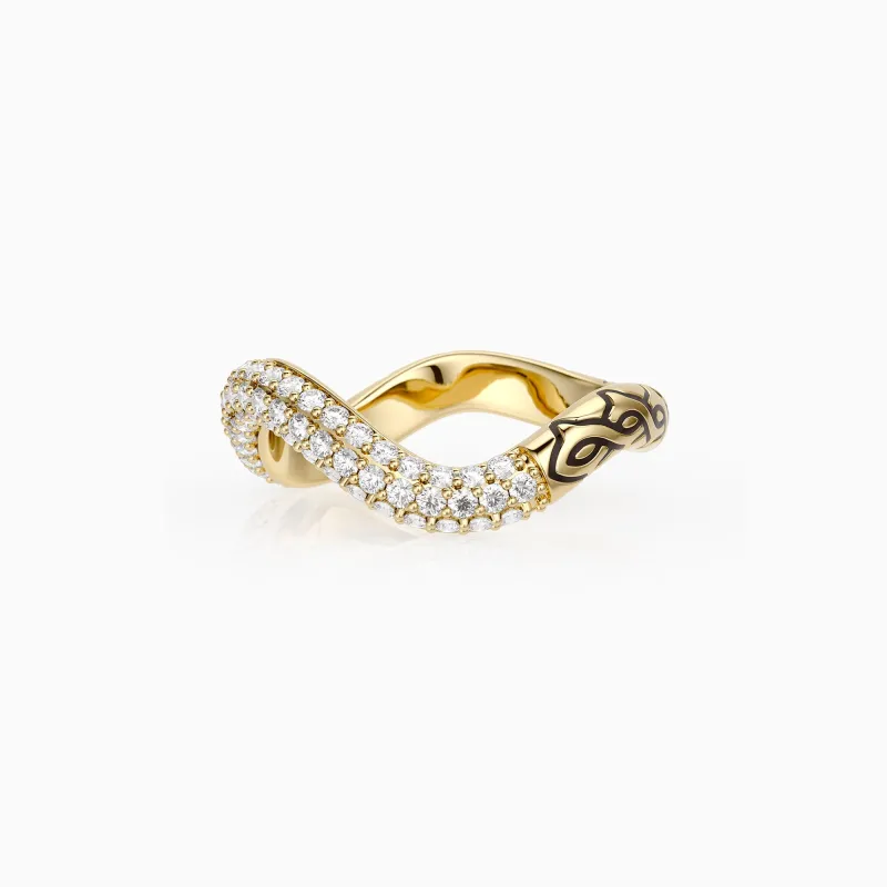 Personalized Pavé Wavy Enamel Statement Stacking Ring sold by Vanimy Jewelry