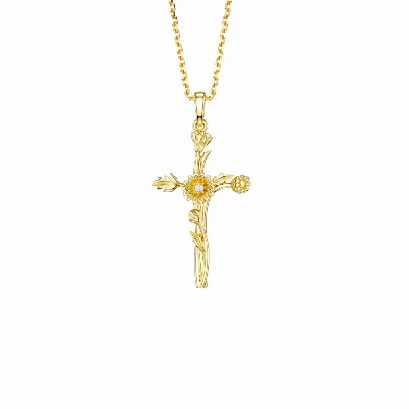 Floral Cross April Daisy Birth Flower Necklace sold by Vanimy Jewelry