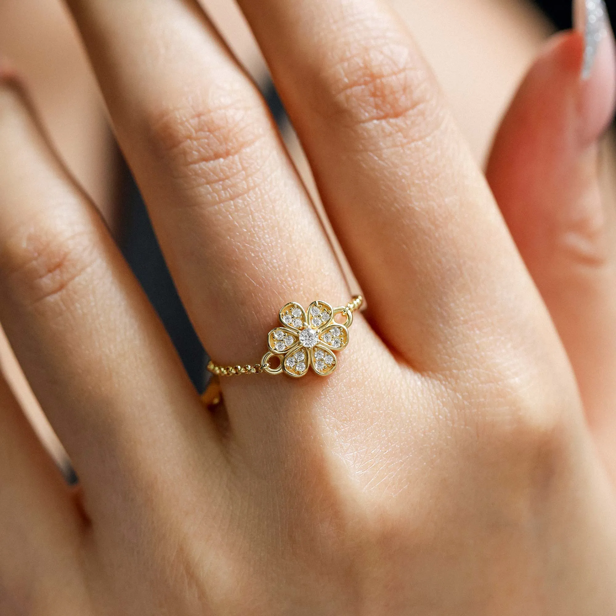 Everbloom Floral Adjustable Chain Ring sold by Vanimy Jewelry product image thumbnail 3