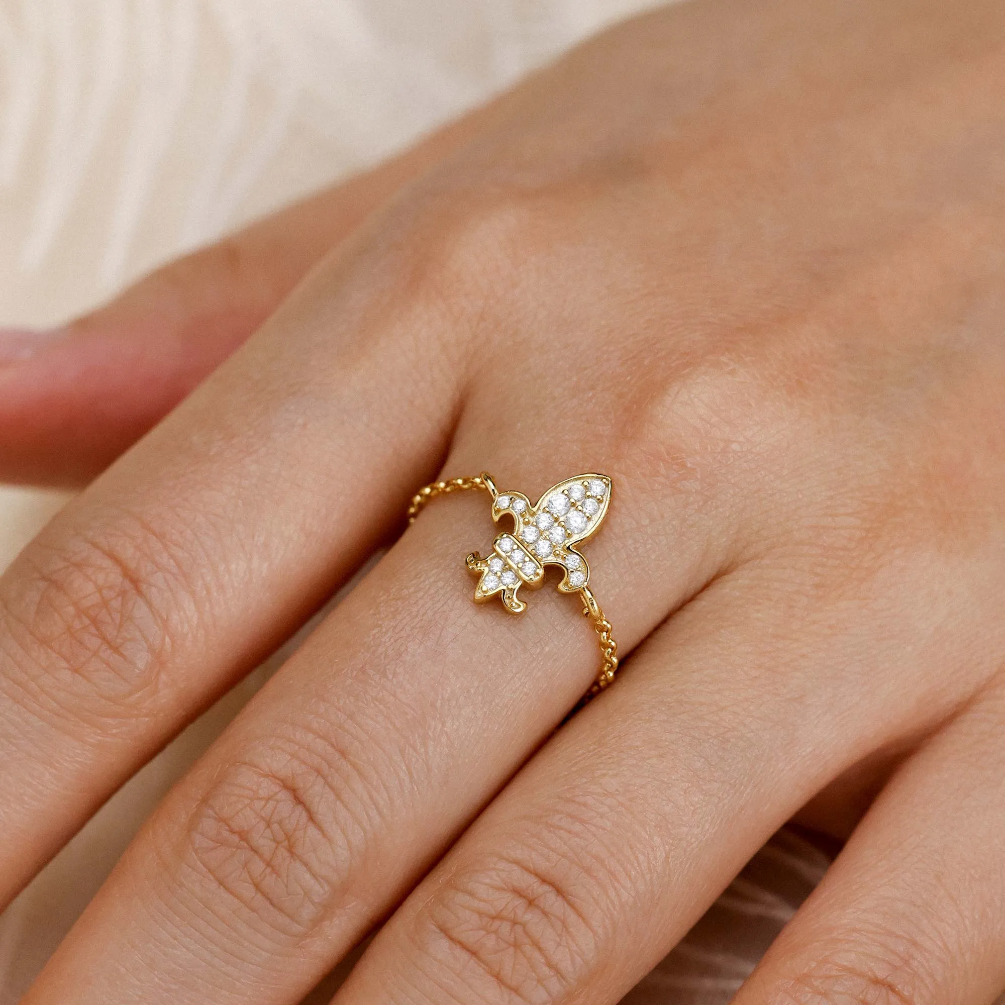 Divine Bloom Fleur-de-Lis Adjustable Chain Ring sold by Vanimy Jewelry product image thumbnail 2
