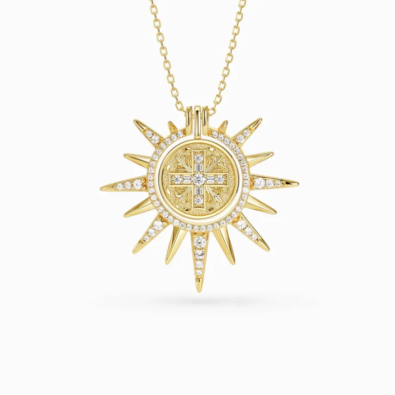 Byzantine Cross Medallion Sunburst Necklace sold by Vanimy Jewelry
