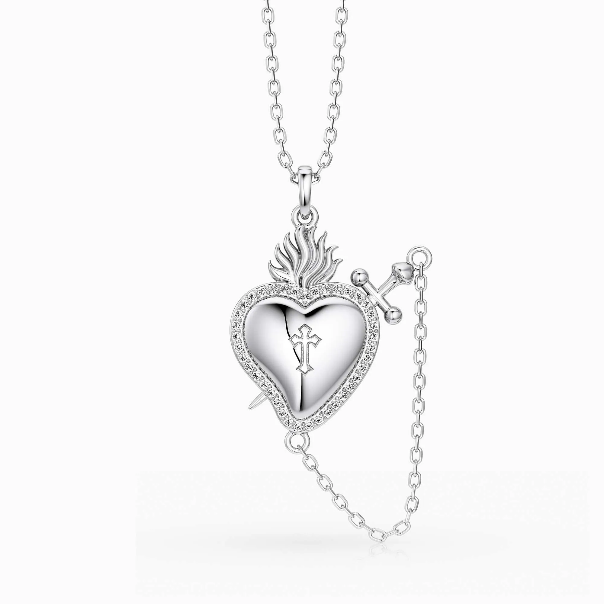 Flaming Heart with Dagger Necklace sold by Vanimy Jewelry