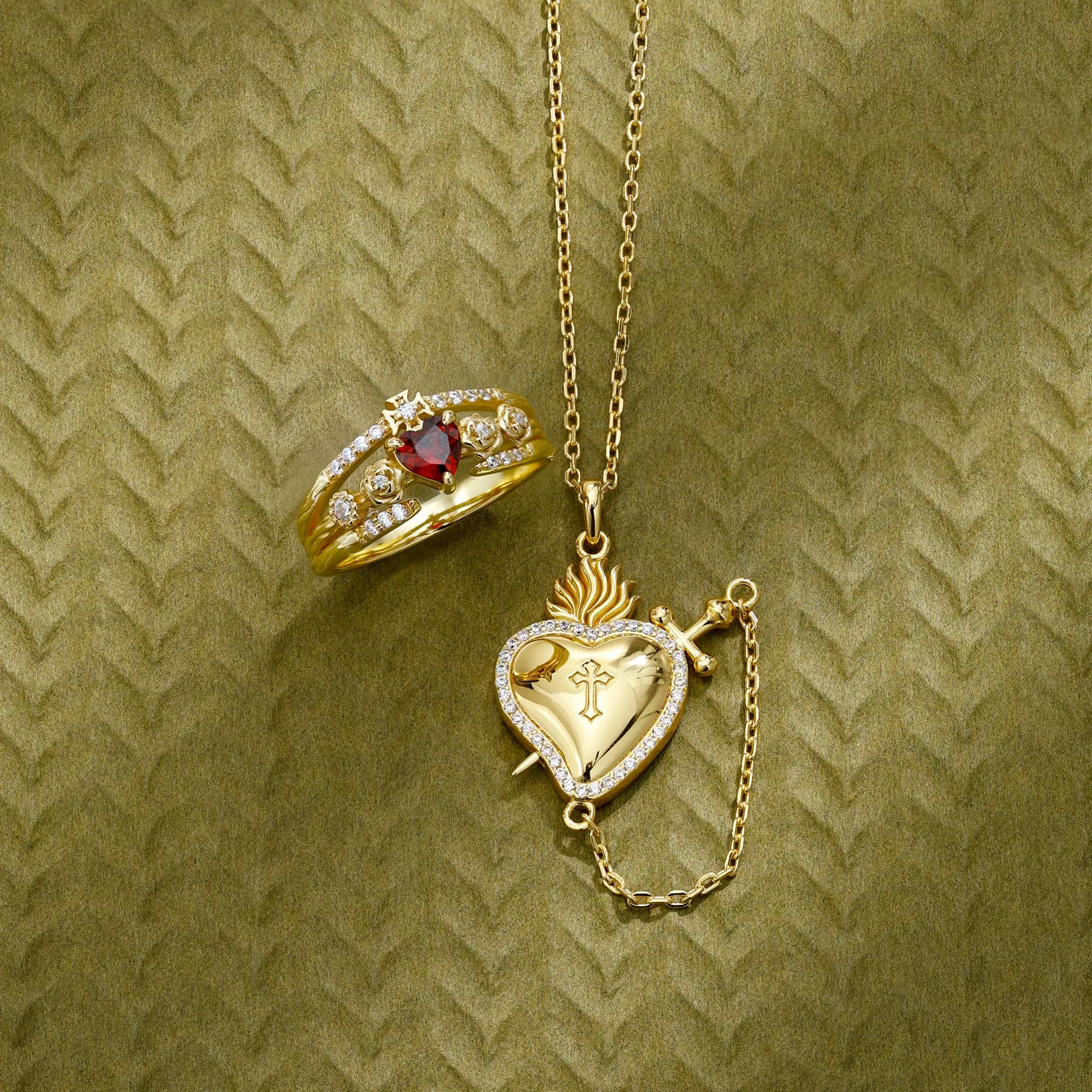 Flaming Heart with Dagger Necklace sold by Vanimy Jewelry product image thumbnail 3