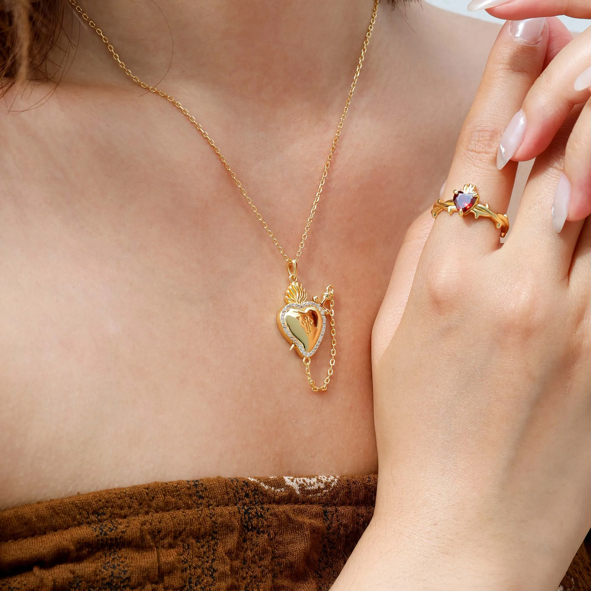 Flaming Heart with Dagger Necklace sold by Vanimy Jewelry product image thumbnail 5