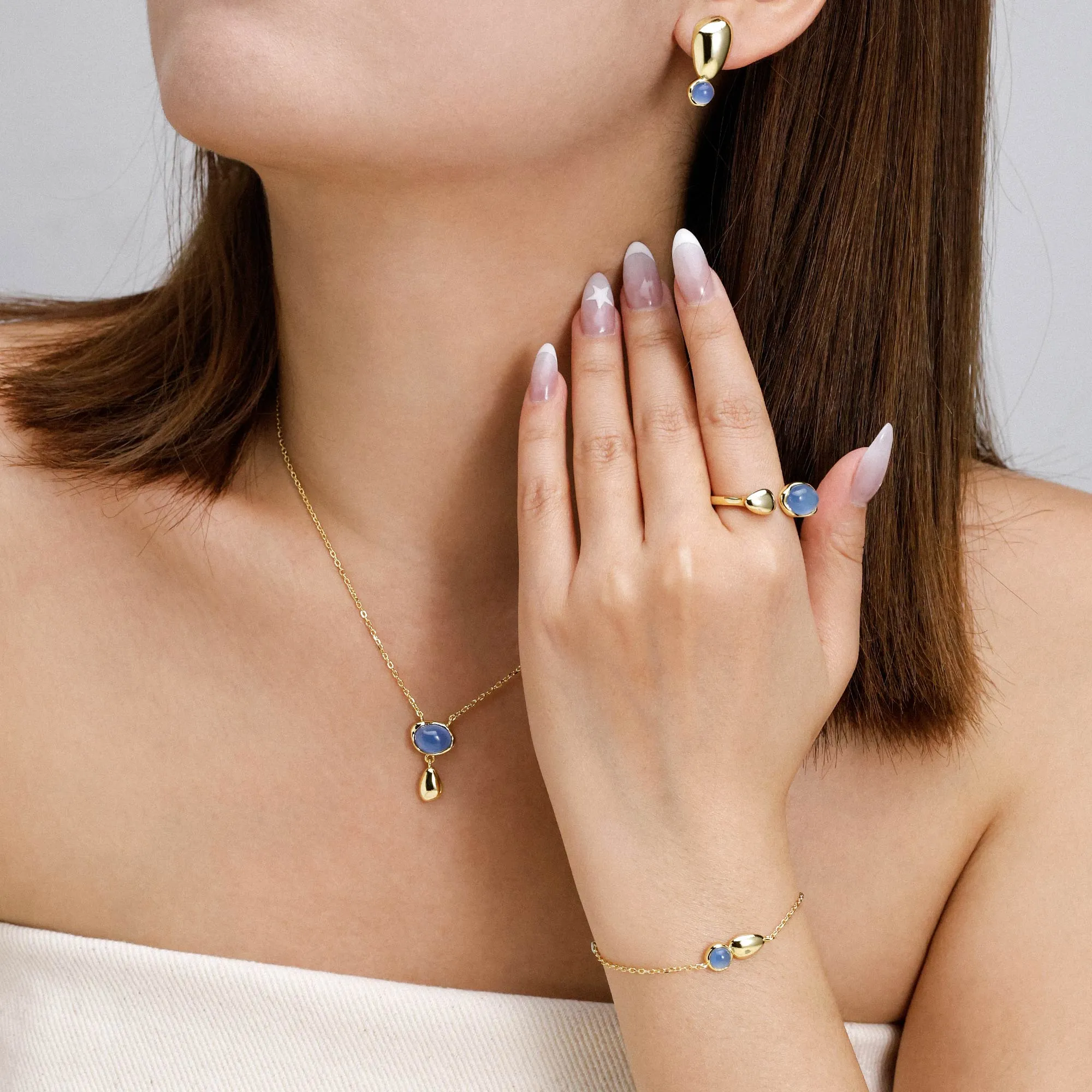 Seren Droplet Gemstone Fluid Stud Earrings sold by Vanimy Jewelry product image thumbnail 4