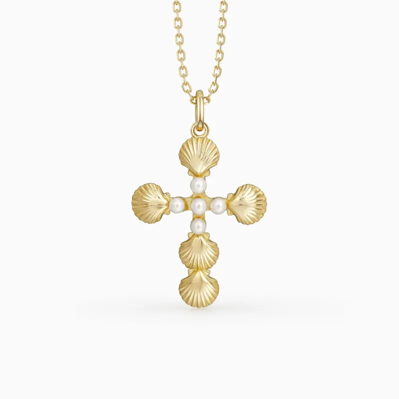 Sacred Voyage Mother of Pearl Cross Necklace made by Vanimy Jewelry