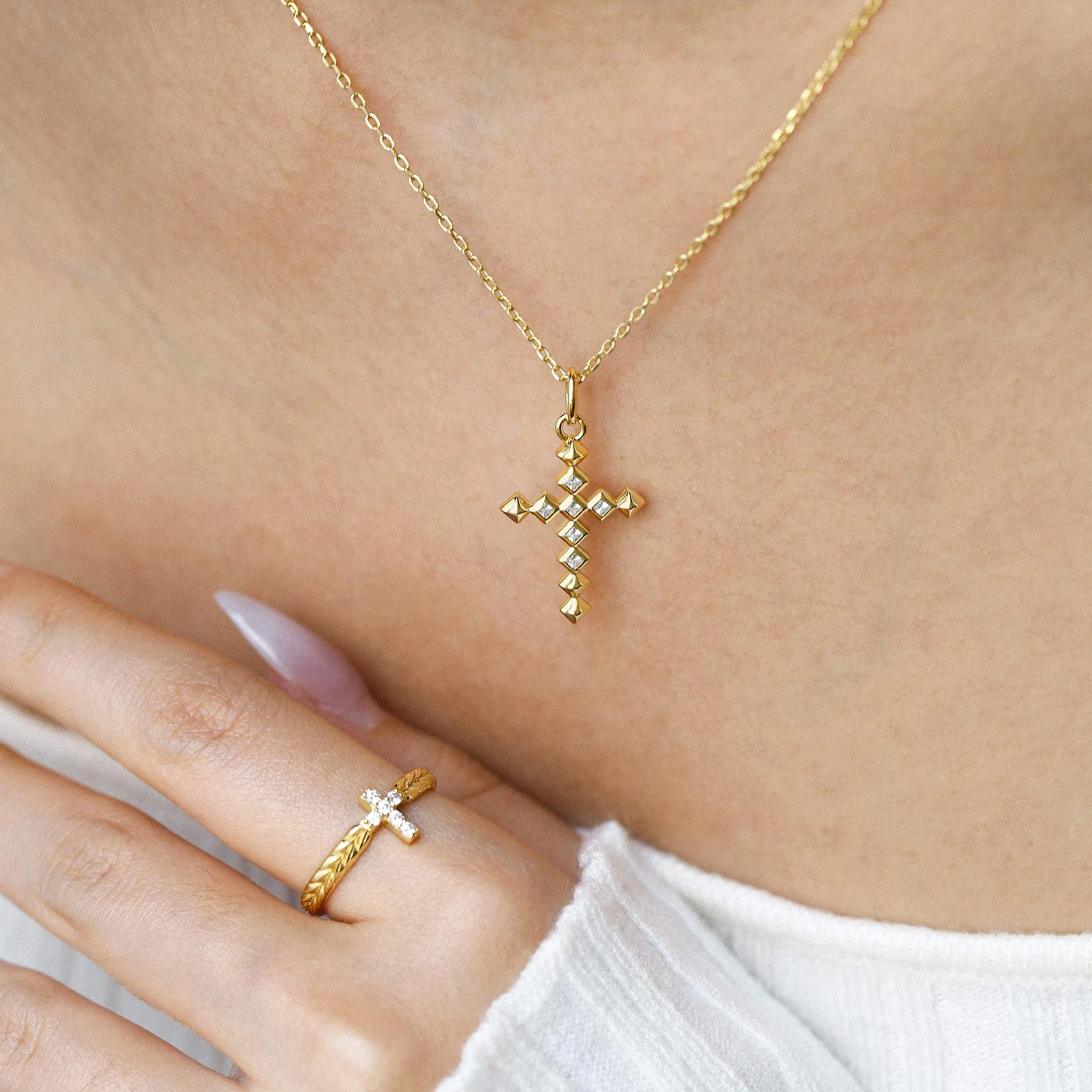 Radiant Strength Studded Cross Necklace sold by Vanimy Jewelry product image thumbnail 5