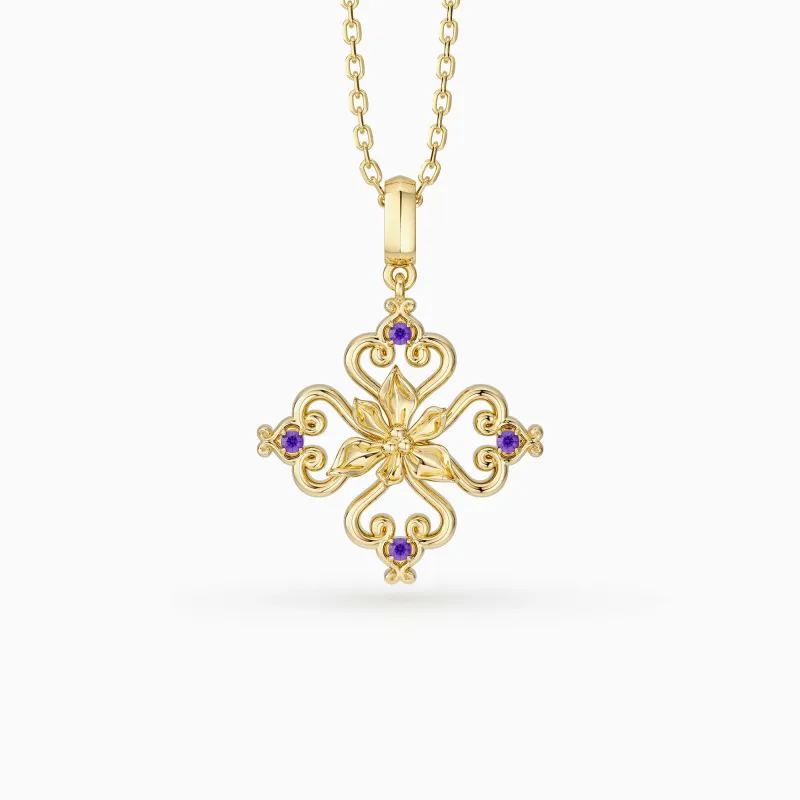 Sacred Bloom Iris Love Birth Flower Necklace sold by Vanimy Jewelry