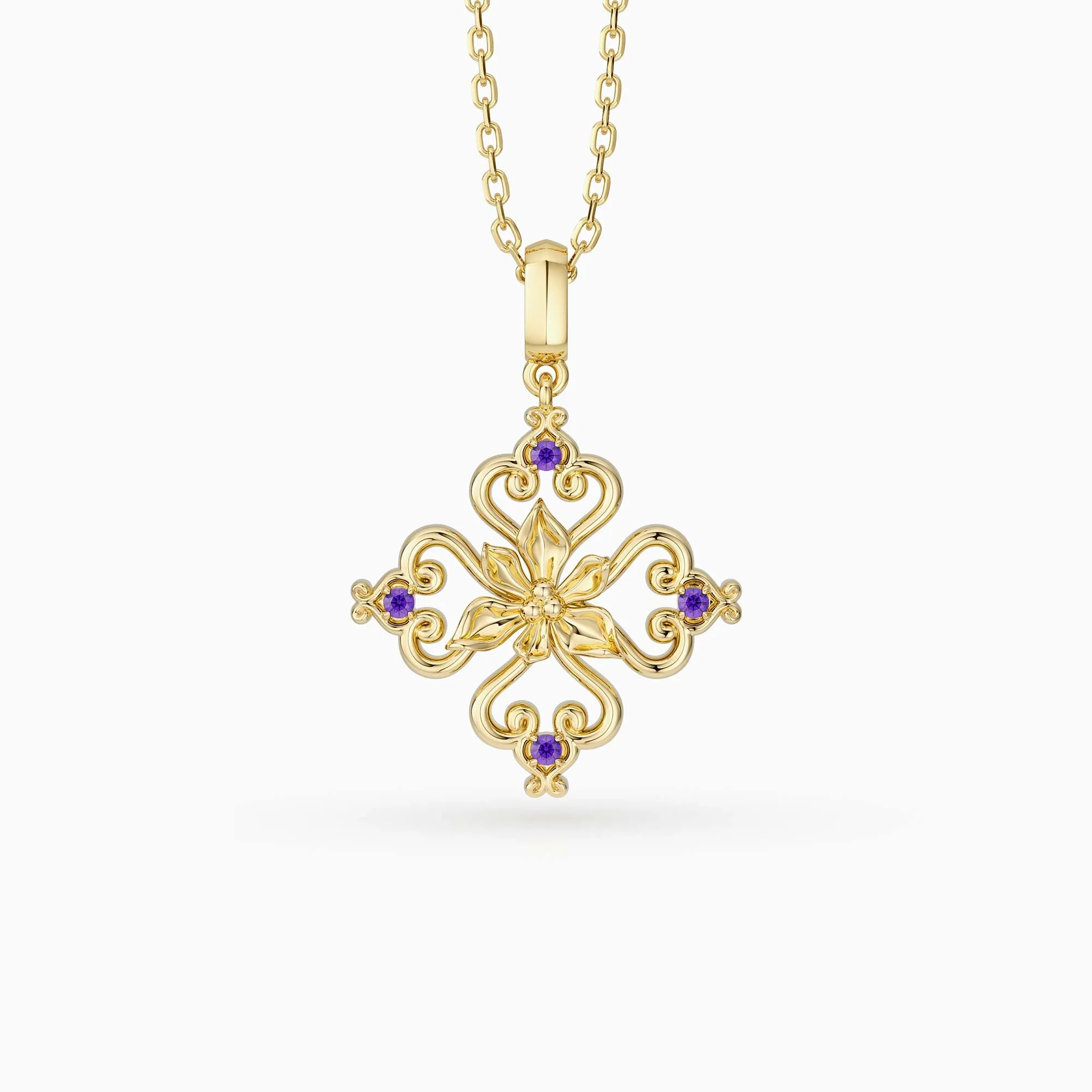 Sacred Bloom Iris Love Birth Flower Necklace sold by Vanimy Jewelry