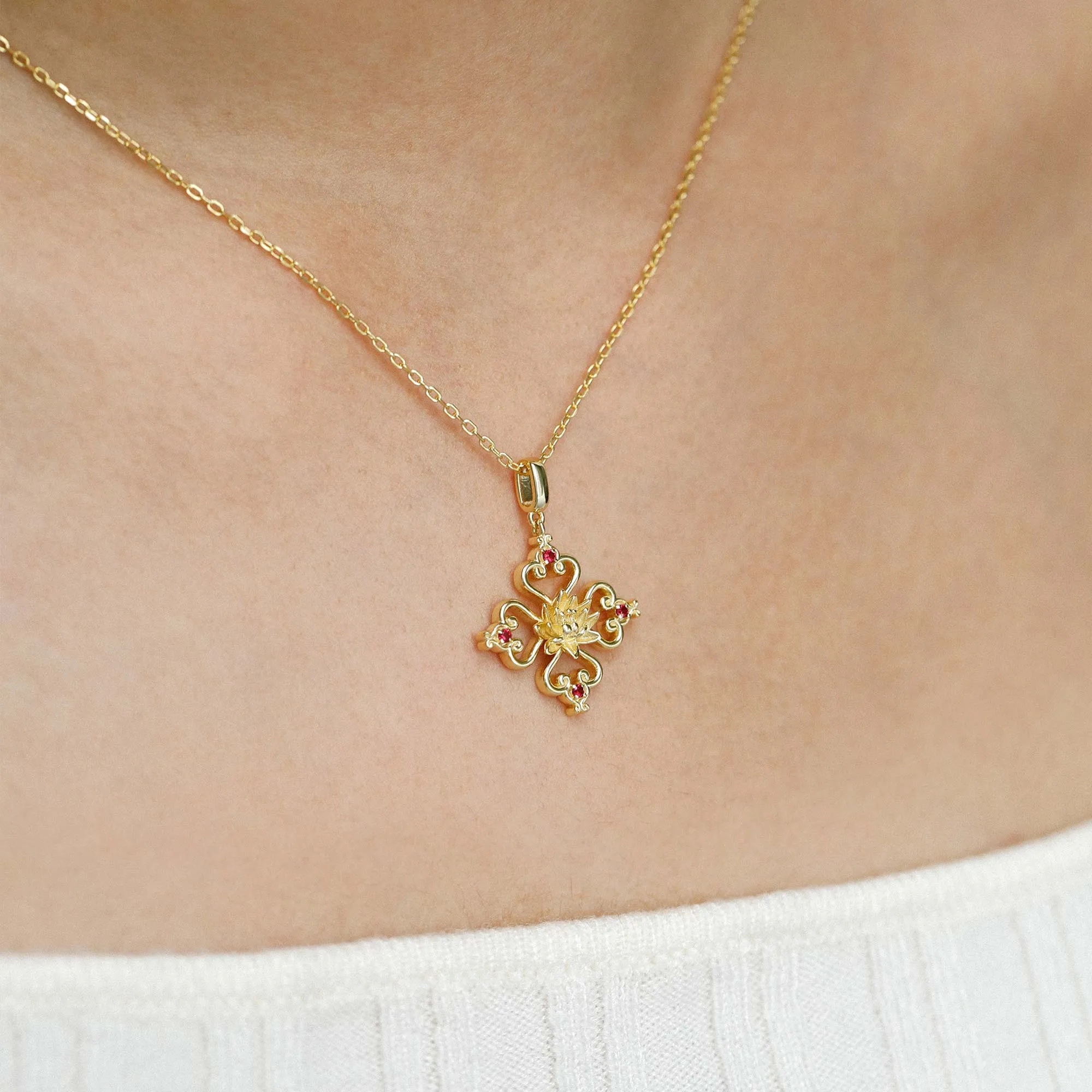 Sacred Bloom Water Lily Love Birth Flower Necklace sold by Vanimy Jewelry product image thumbnail 2