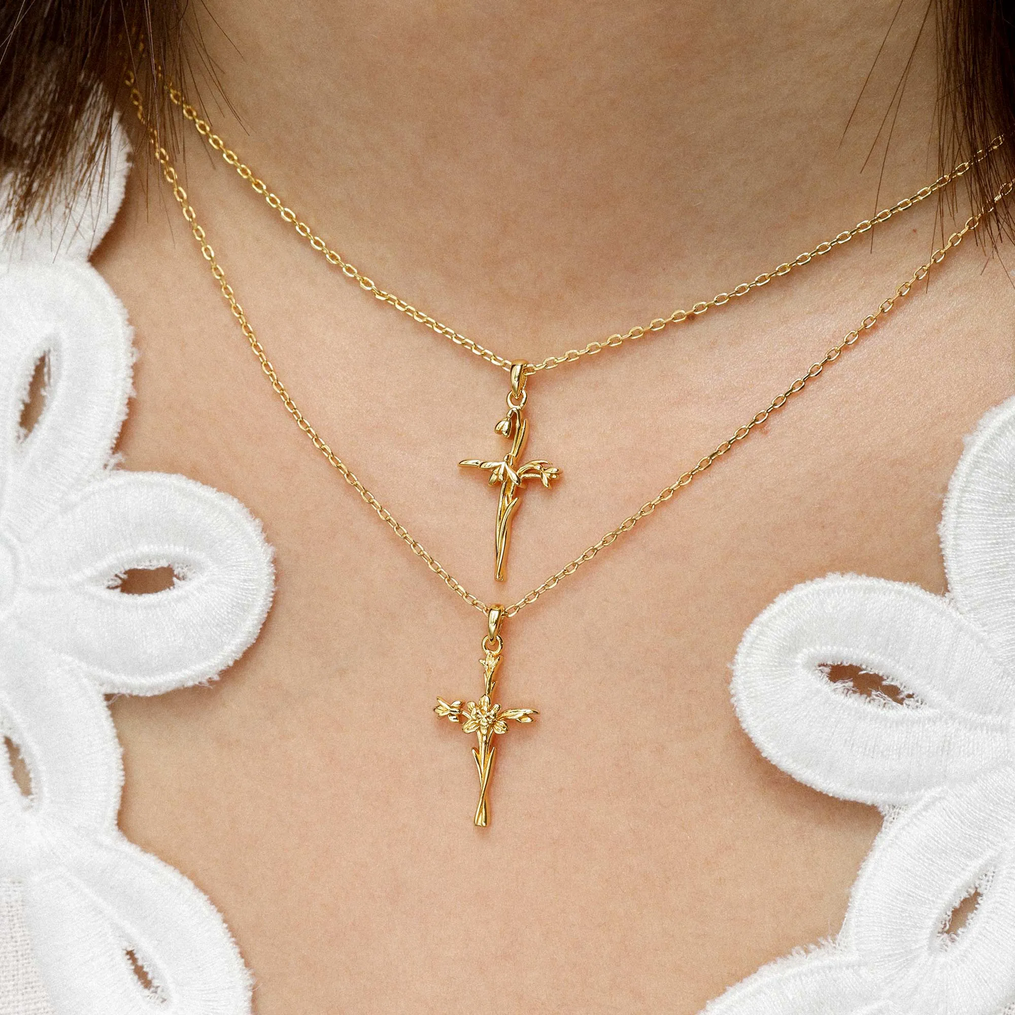 14K Solid Gold Birth Flower Cross Fine Pendant sold by Vanimy Jewelry product image thumbnail 5