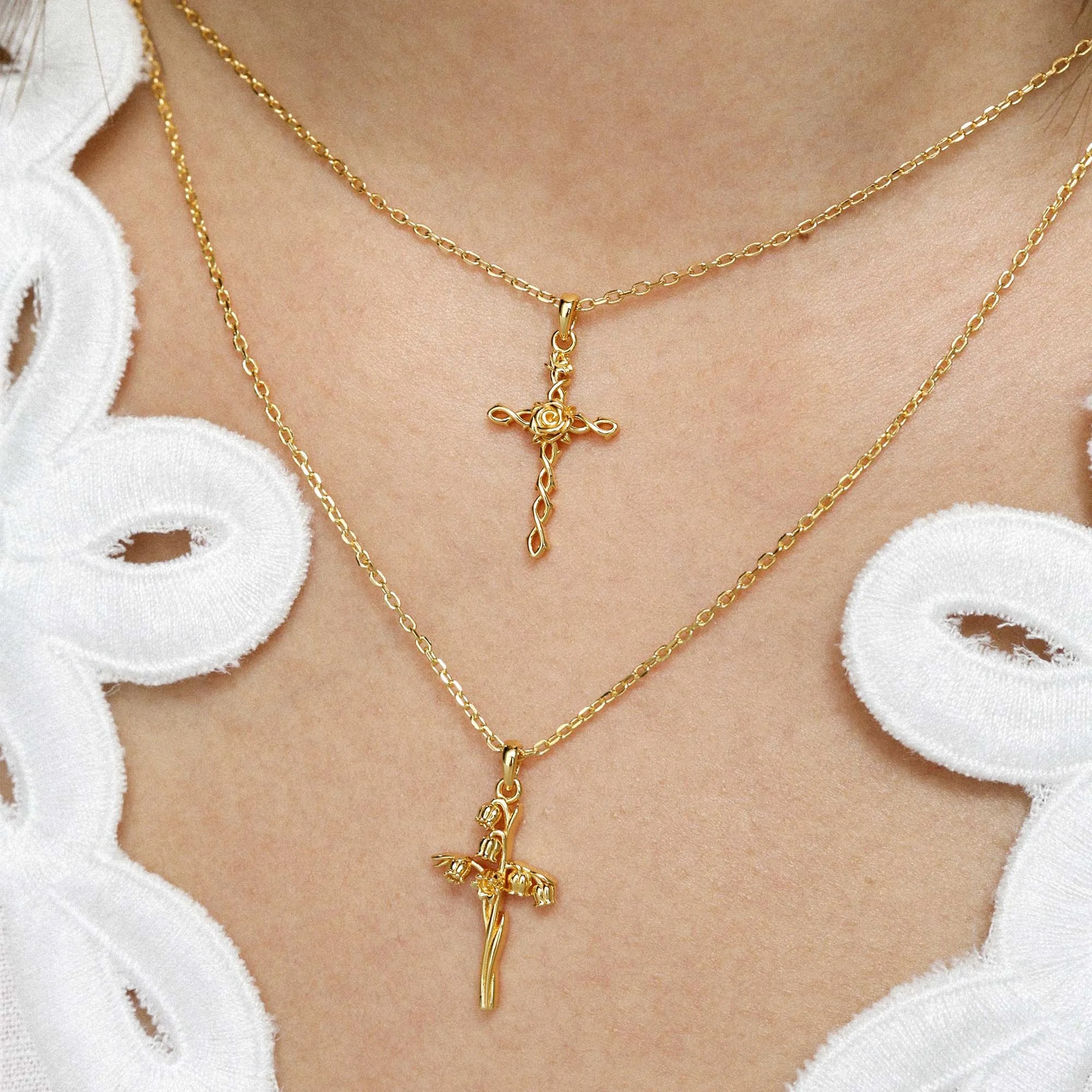 14K Solid Gold Birth Flower Cross Fine Pendant sold by Vanimy Jewelry product image thumbnail 4