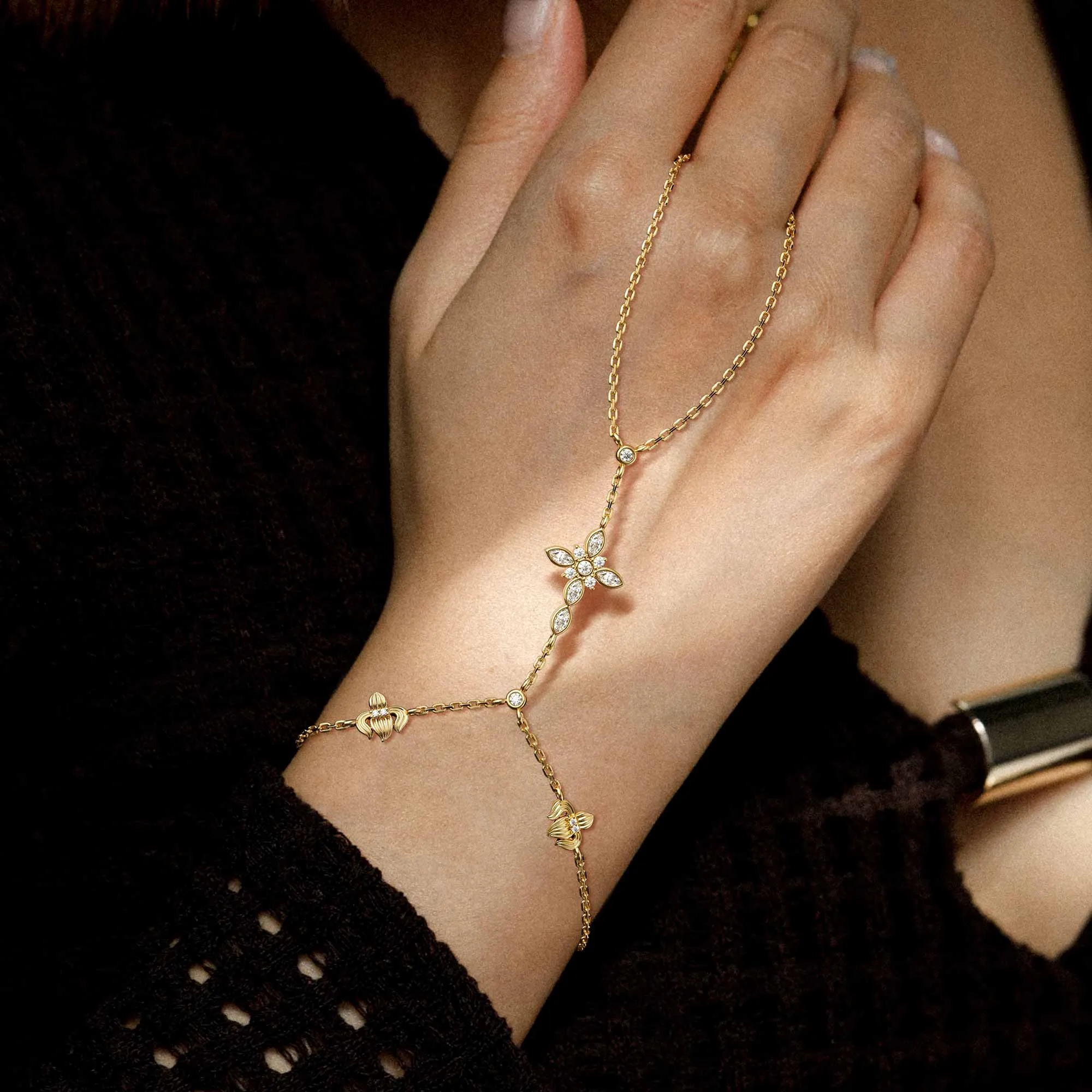 Byzantine Cross Iris February Birth Flower Hand Chain sold by Vanimy Jewelry product image thumbnail 2