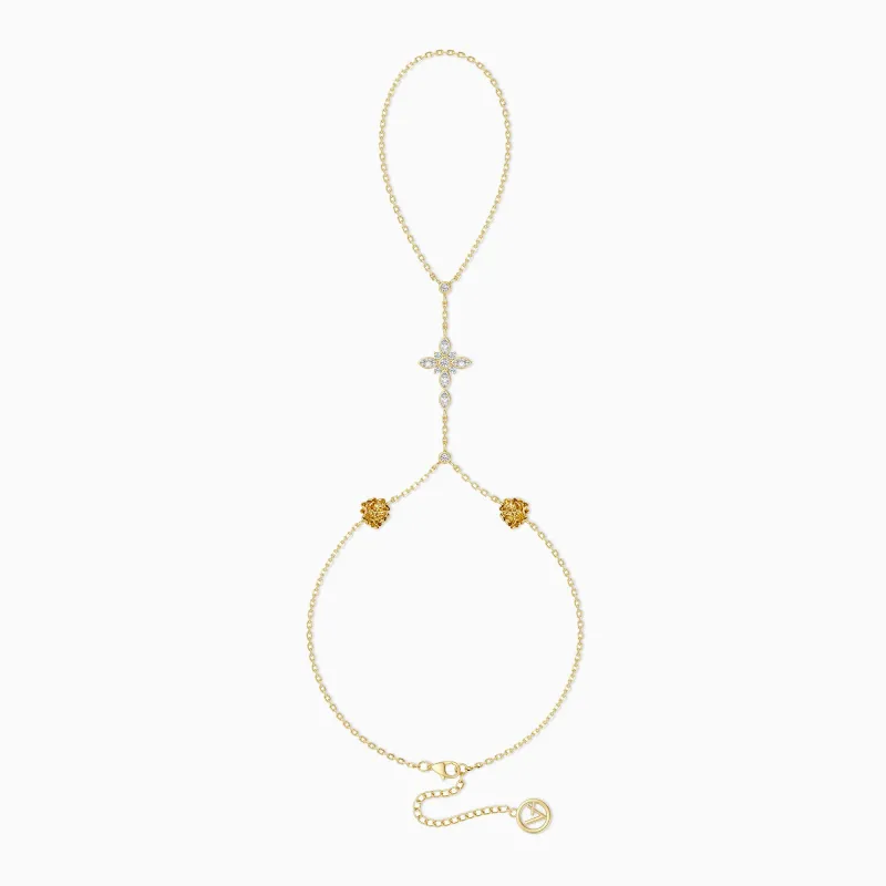 Byzantine Cross Marigold October Birth Flower Hand Chain sold by Vanimy Jewelry